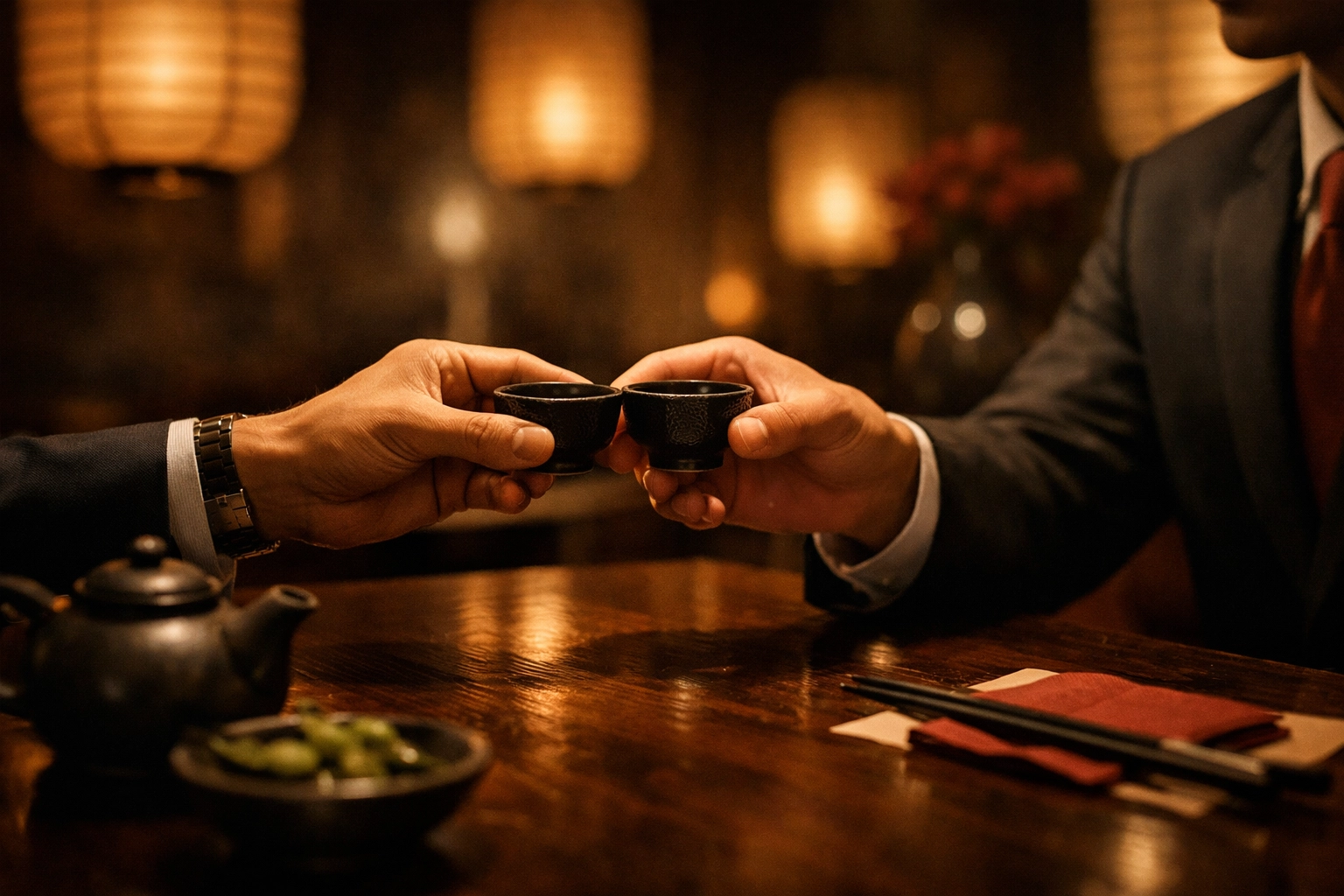 Traditional Chinese business toast demonstrating guanxi relationship building in China B2B