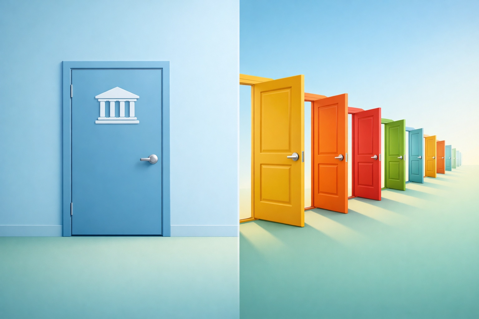 Mortgage broker vs bank comparison showing multiple lender options versus single bank products