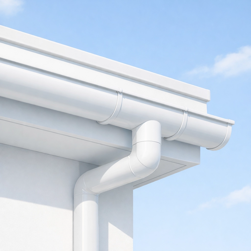 Properly maintained white gutter system on a Northern Beaches home by expert roofers Sydney.