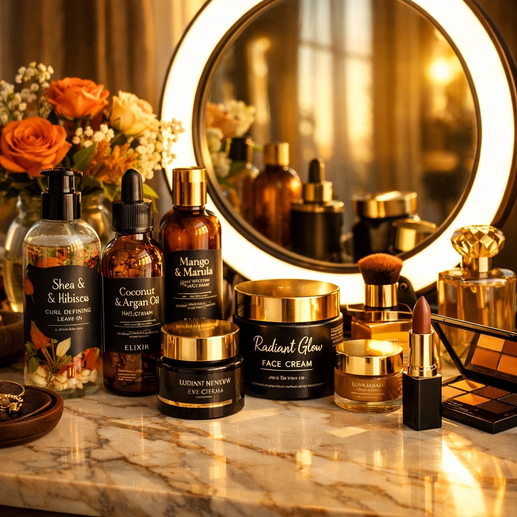 The Beginner's Guide to Shopping Black-Owned Brands: Everything You Need to Succeed Elegant vanity display featuring Black-owned beauty and skincare products with natural ingredients