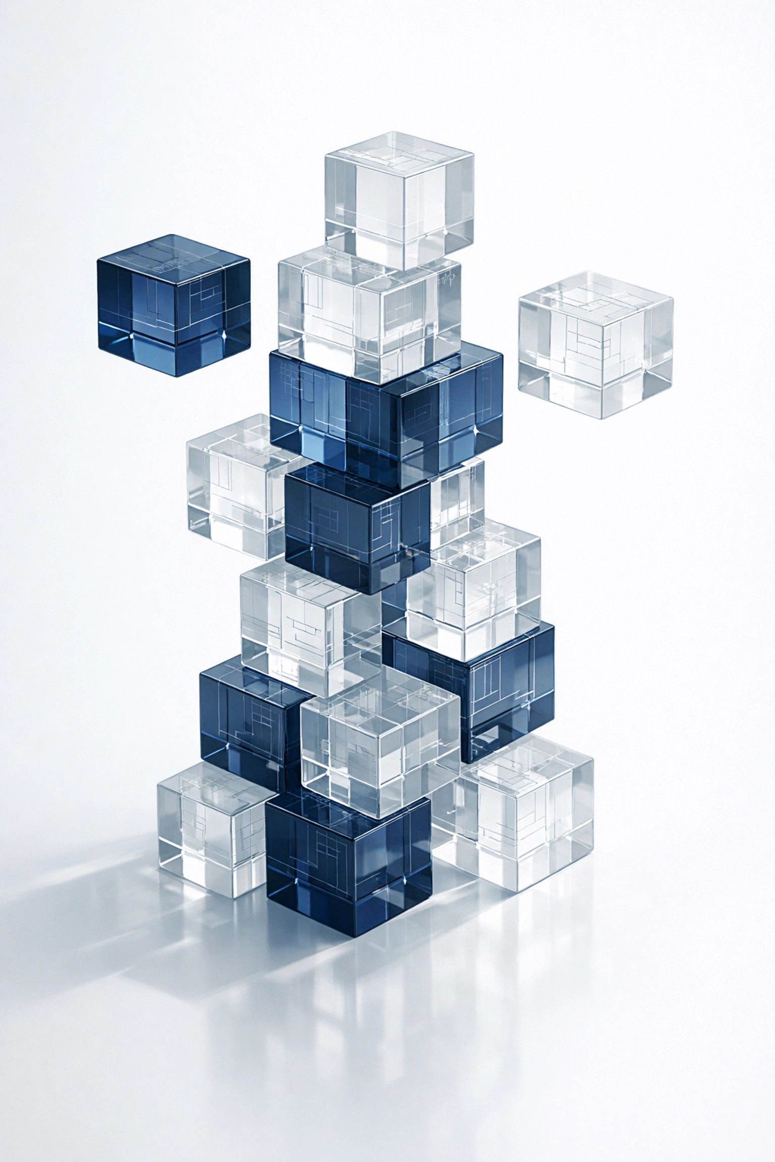 Interconnected glass blocks representing stackable micro-credentials and modular lifelong learning program design.