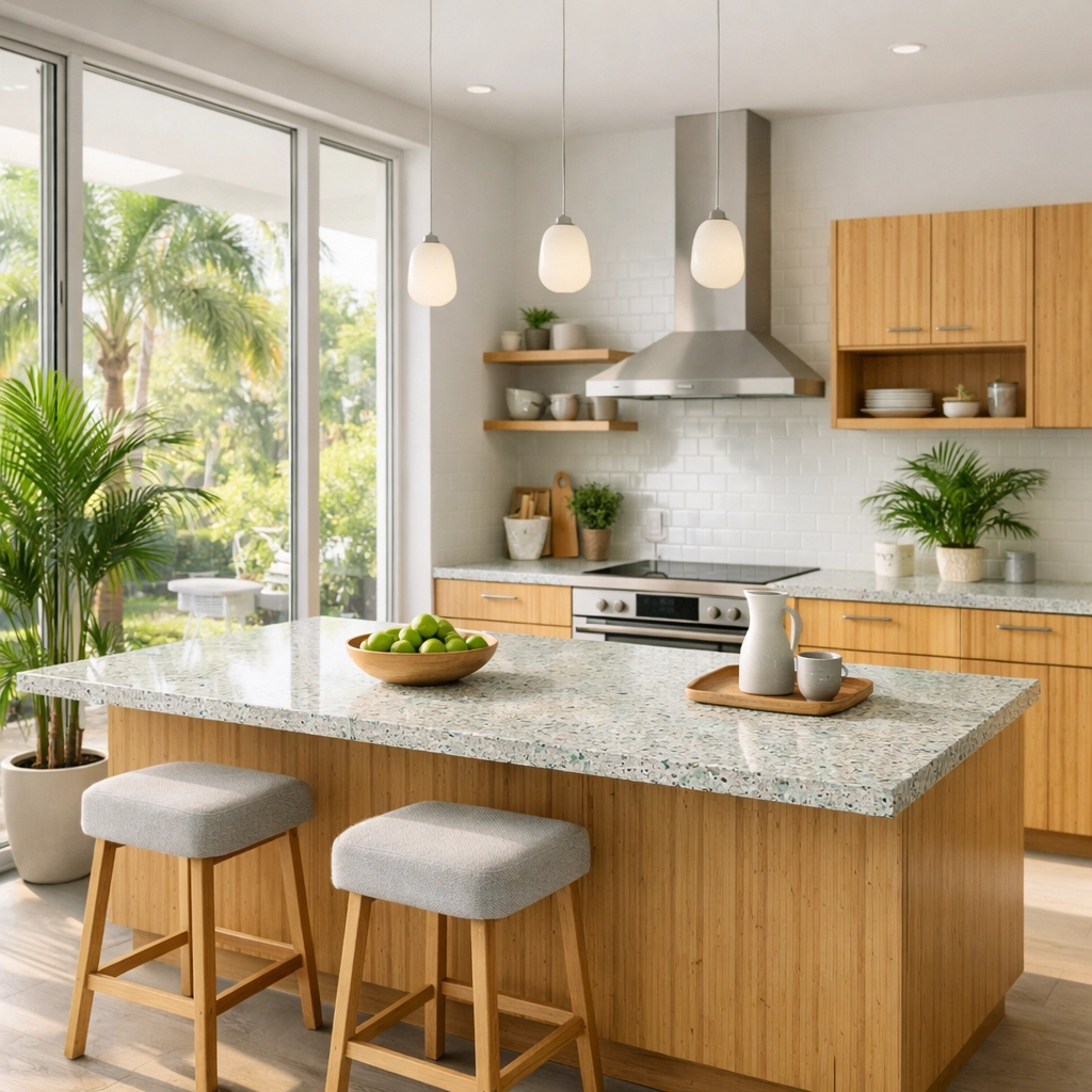 Sustainable kitchen remodel in Orlando featuring eco-friendly materials and natural lighting.