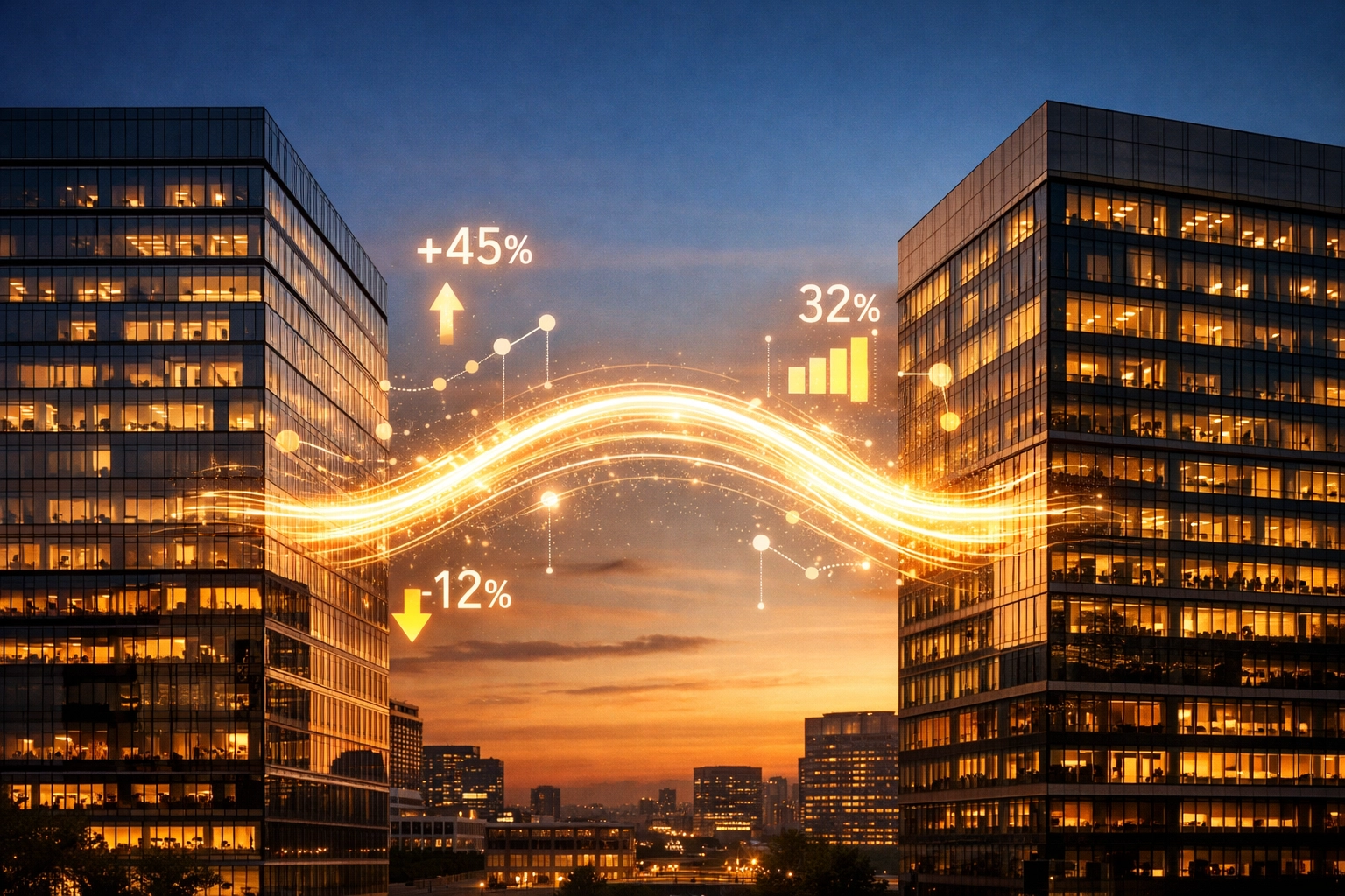 Corporate merger and acquisition activity connecting companies through strategic deals