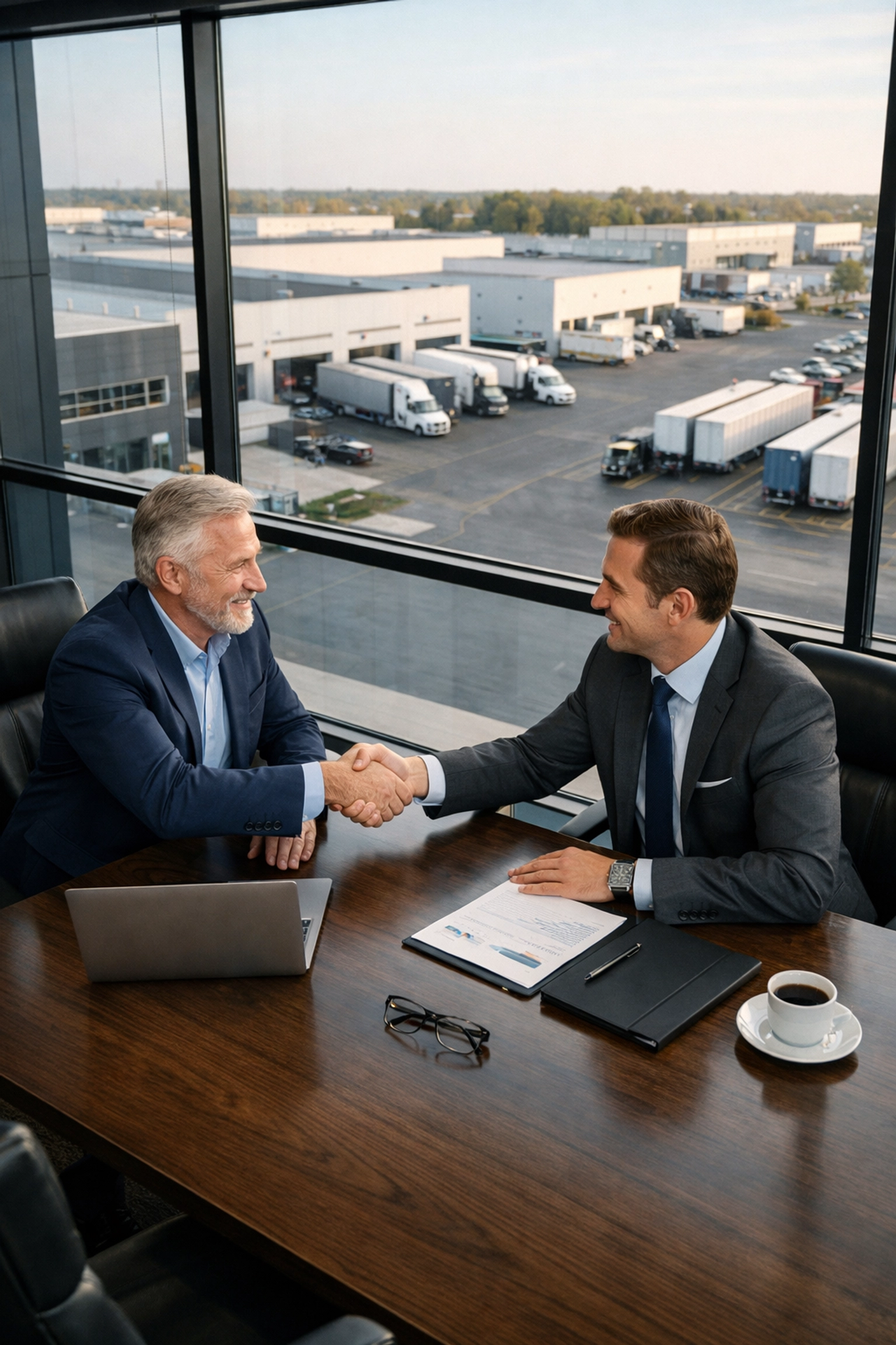 Strategic buyer and business owner shaking hands on a Mississippi business sale.