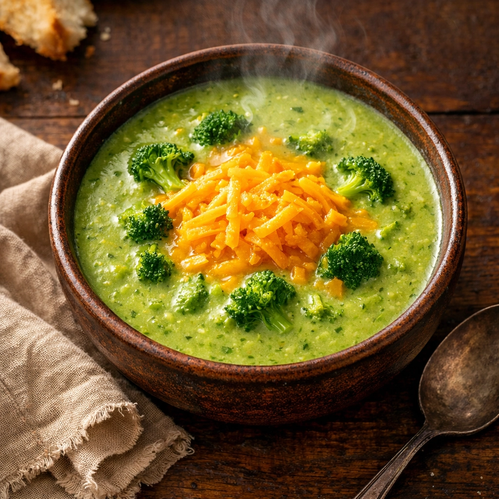 10 Healthy 5-Ingredient Meals for Weeknights Creamy 5-ingredient broccoli cheddar soup topped with fresh florets and melted cheese.