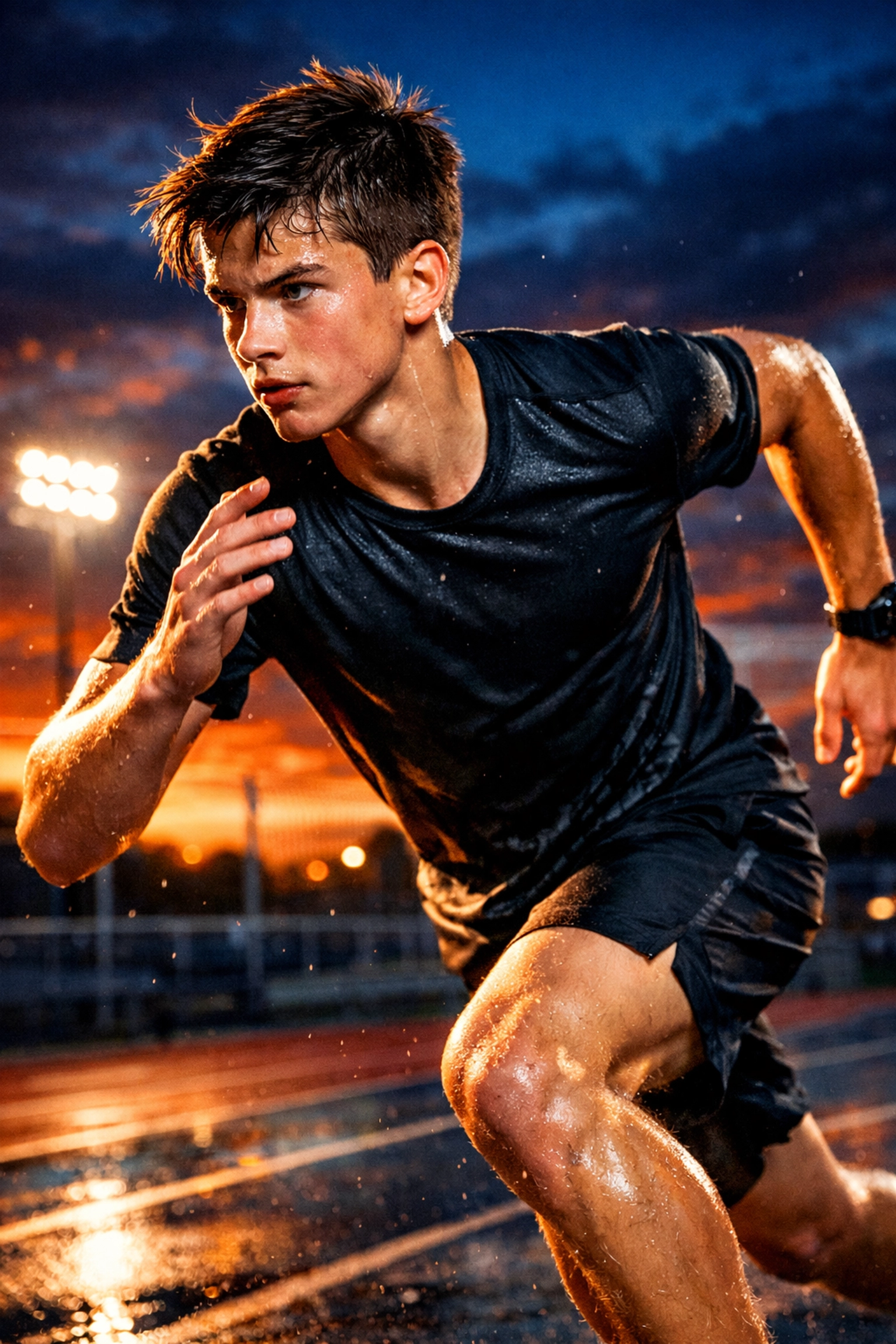 Teenager training on a track to achieve physical wellness and peak athletic performance.
