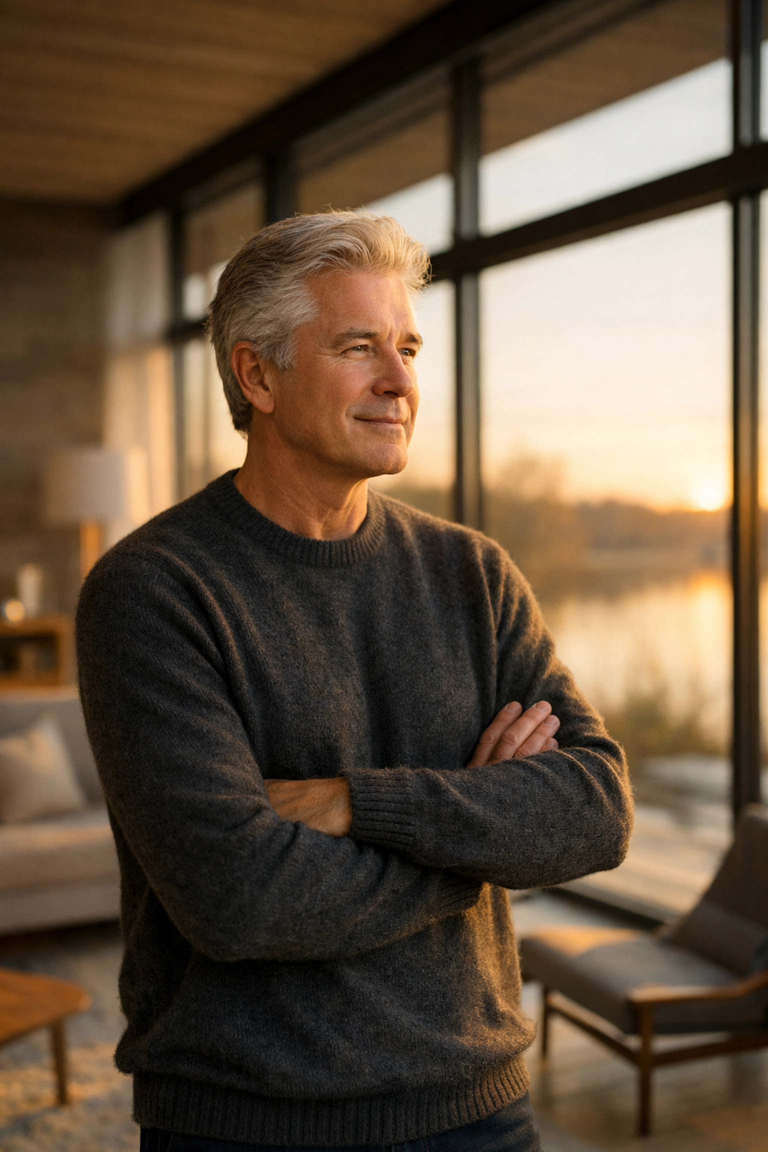 Confident man enjoying financial peace and retirement security through engineered wealth planning strategies.