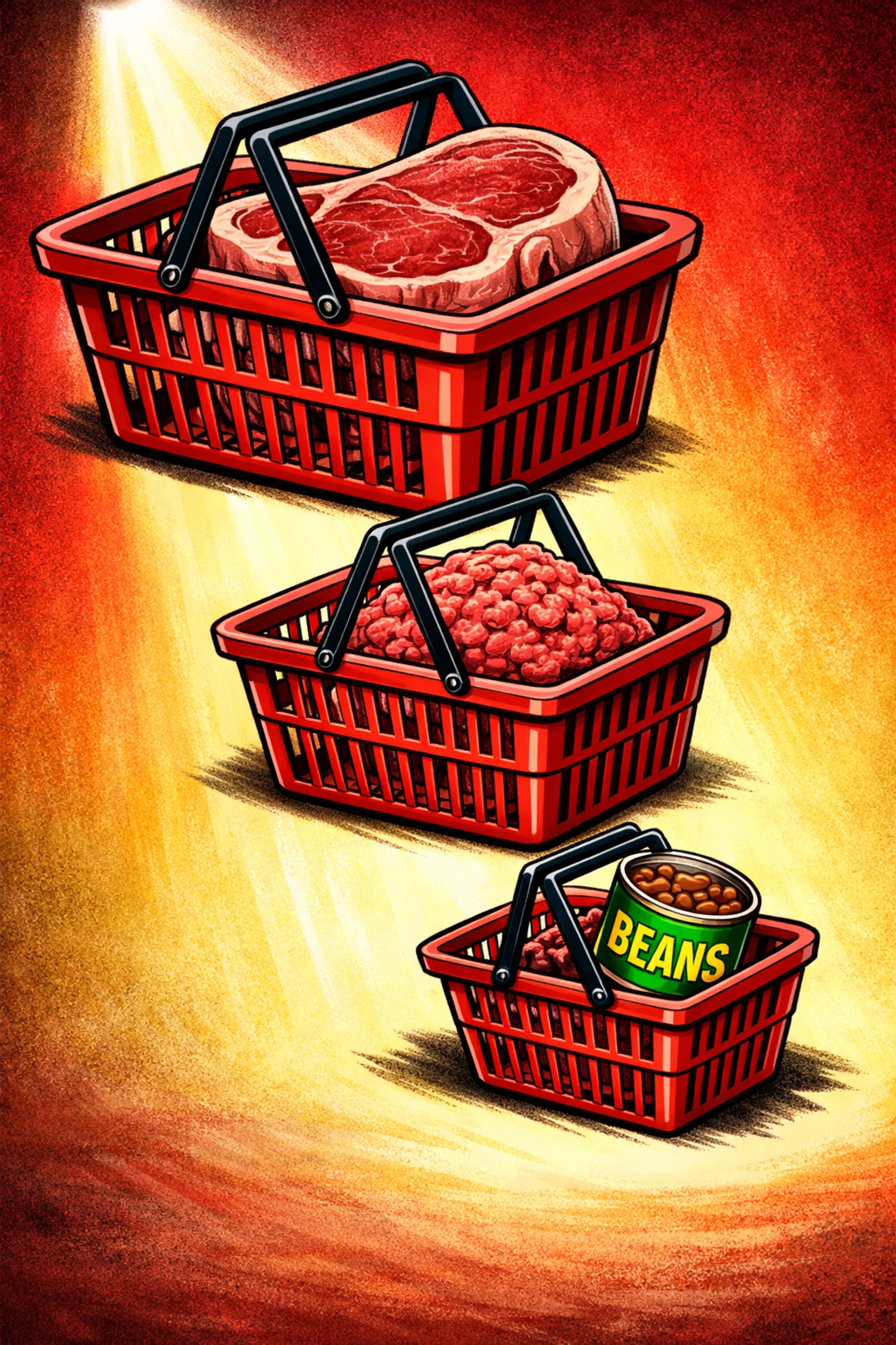 CPI substitution method showing steak replaced by ground beef then beans to hide inflation