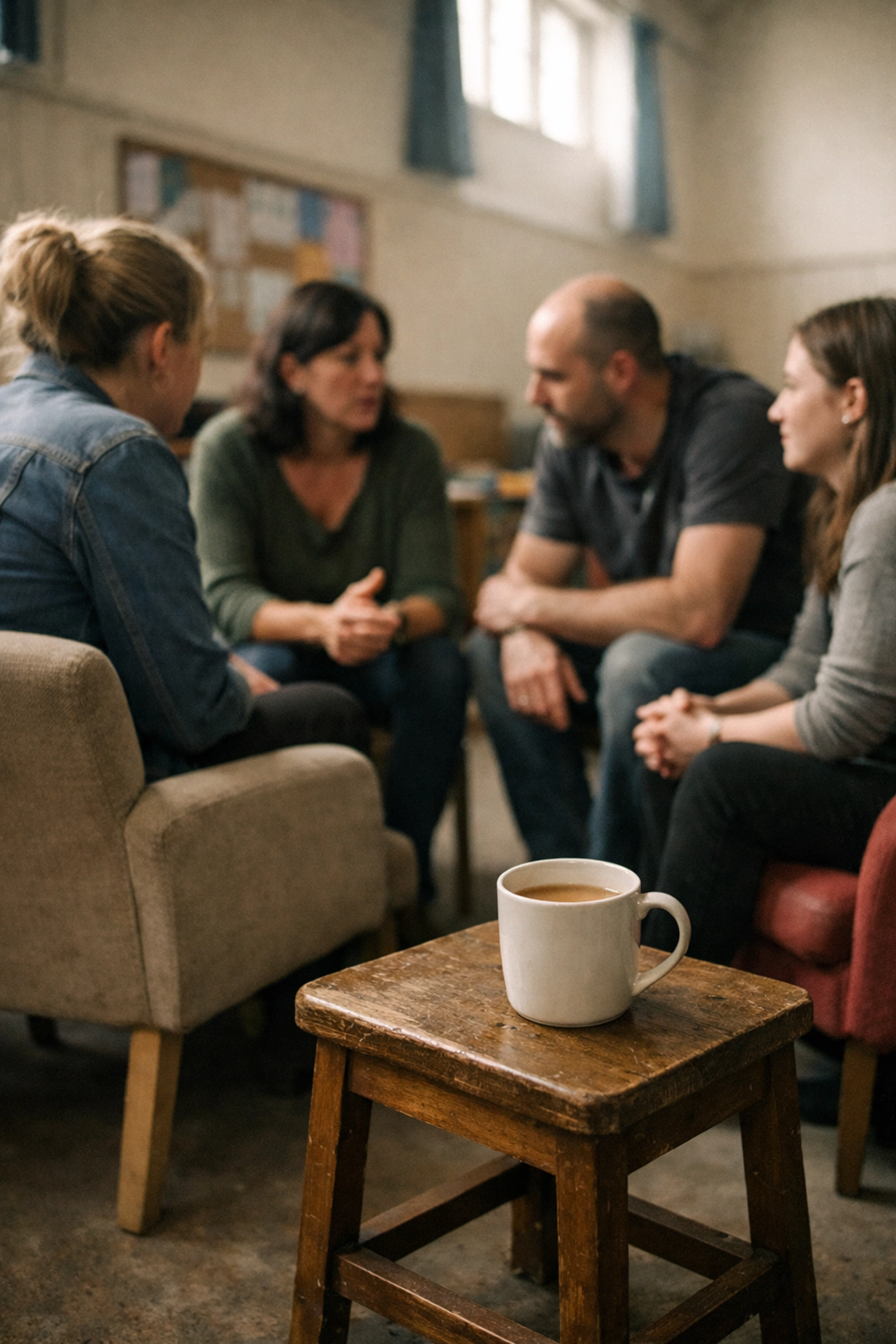 Parents sharing support and connection within an inclusive community hub for disability services.