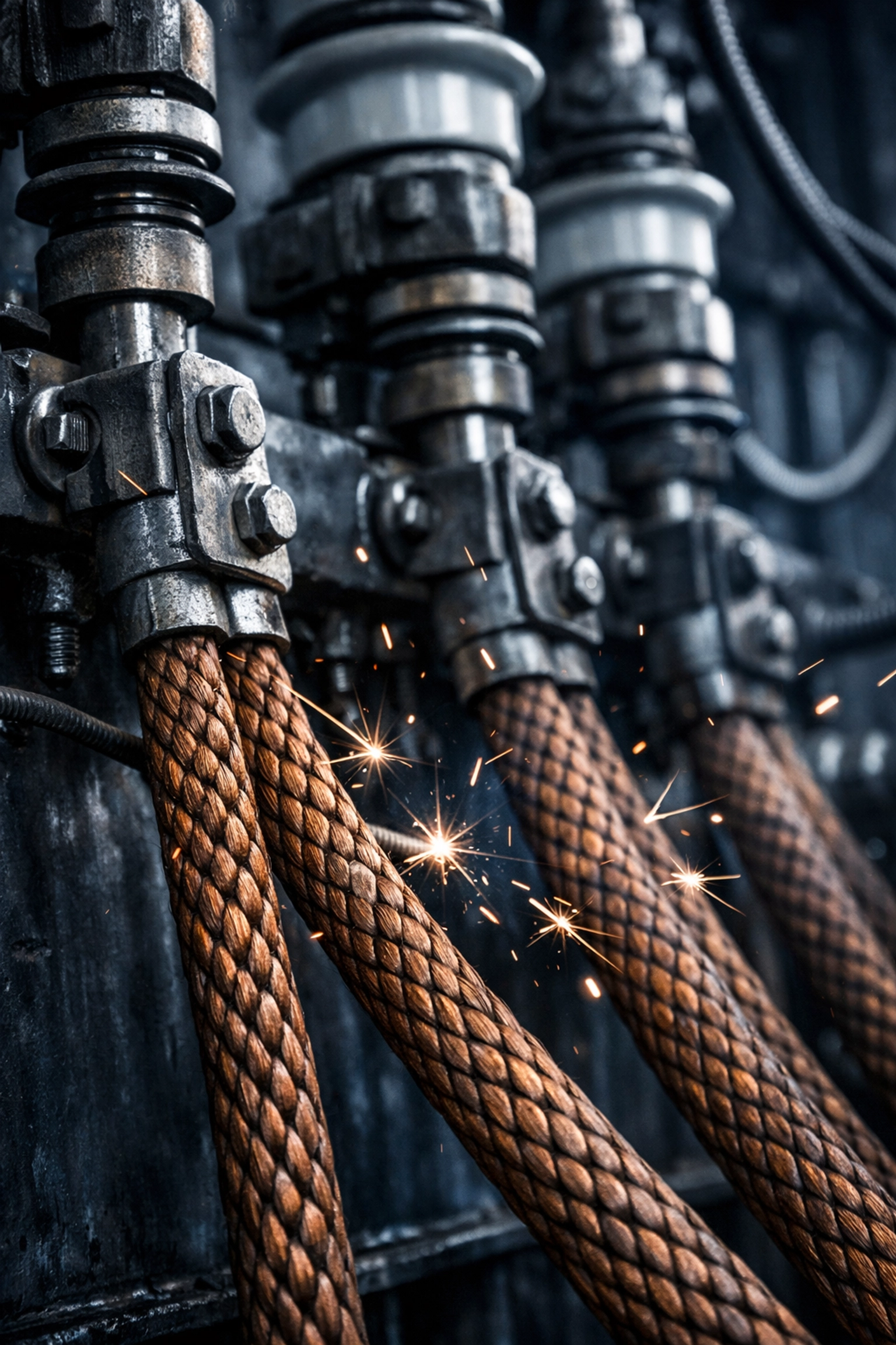 Industrial electrical transformer and grounding wires representing high-voltage risks for CT electricians.