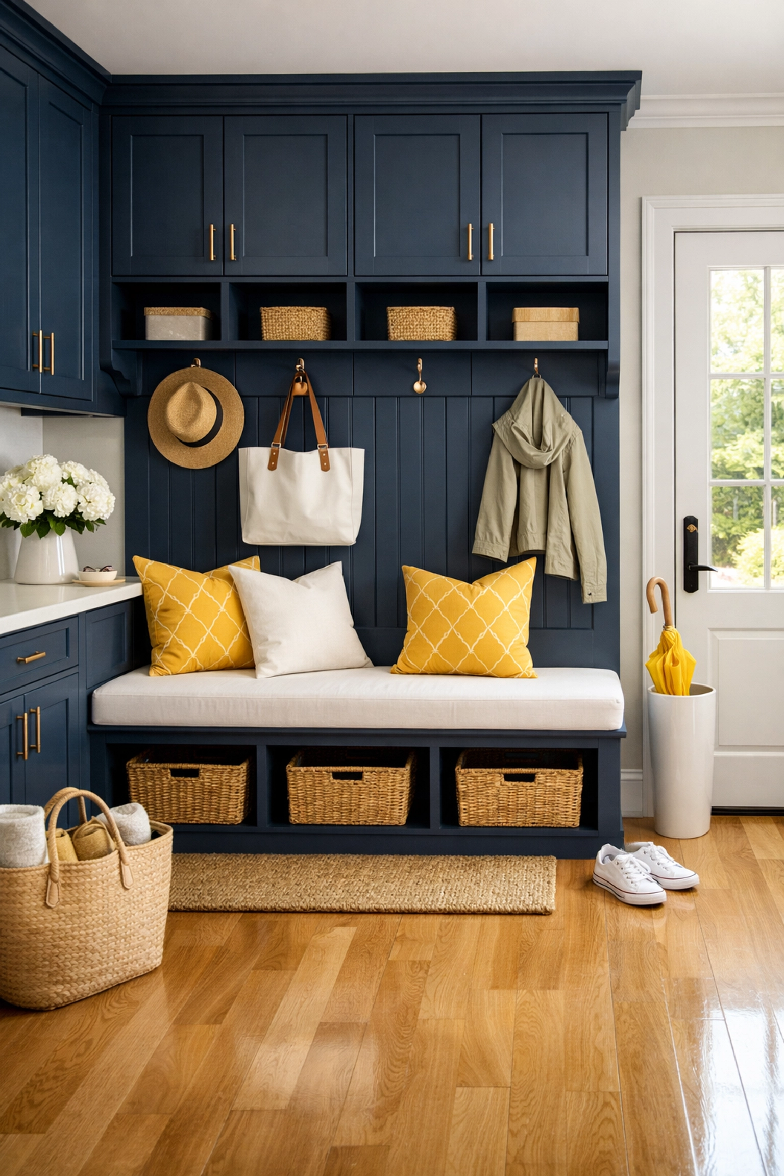 A perfectly clean and organized Massachusetts home entryway showing the results of professional deep cleaning services.