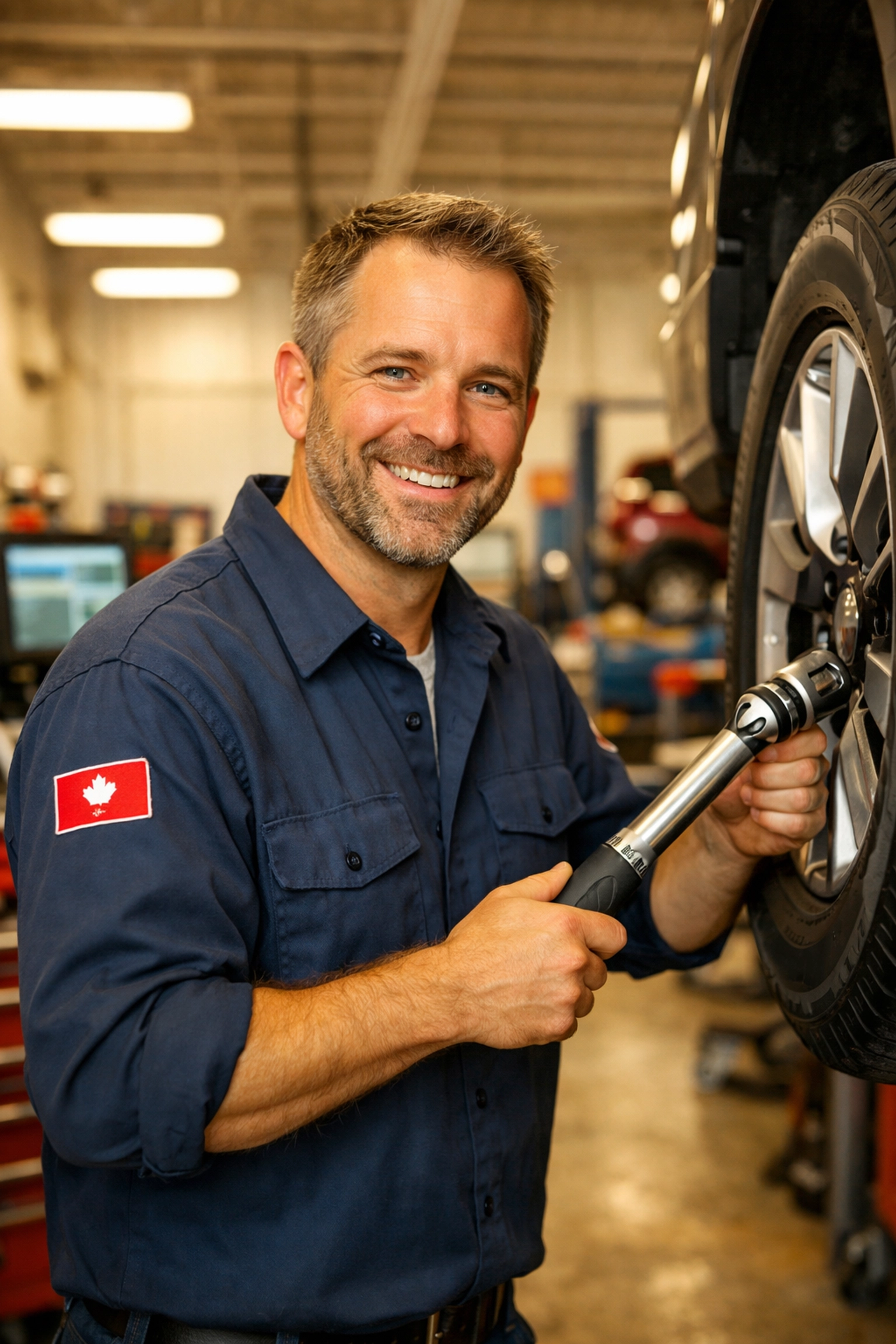 A Red Seal-certified mechanic at Northville Auto INC performing expert brake repair services.