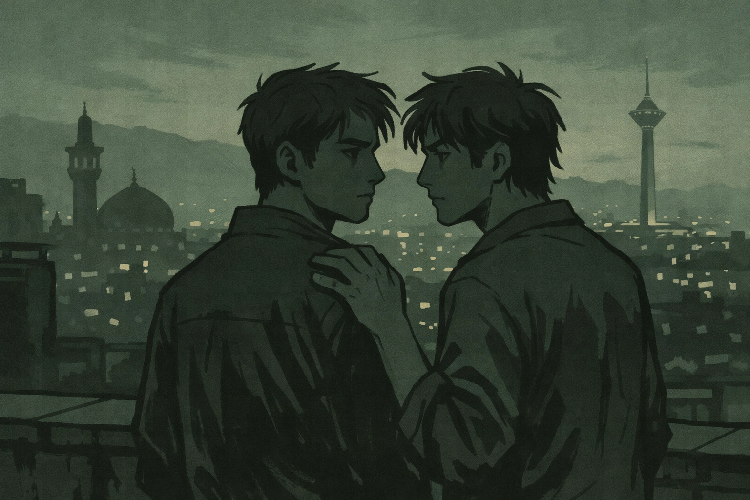 Two gay Iranian men on Tehran rooftop facing danger of LGBTQ+ criminalization in Iran