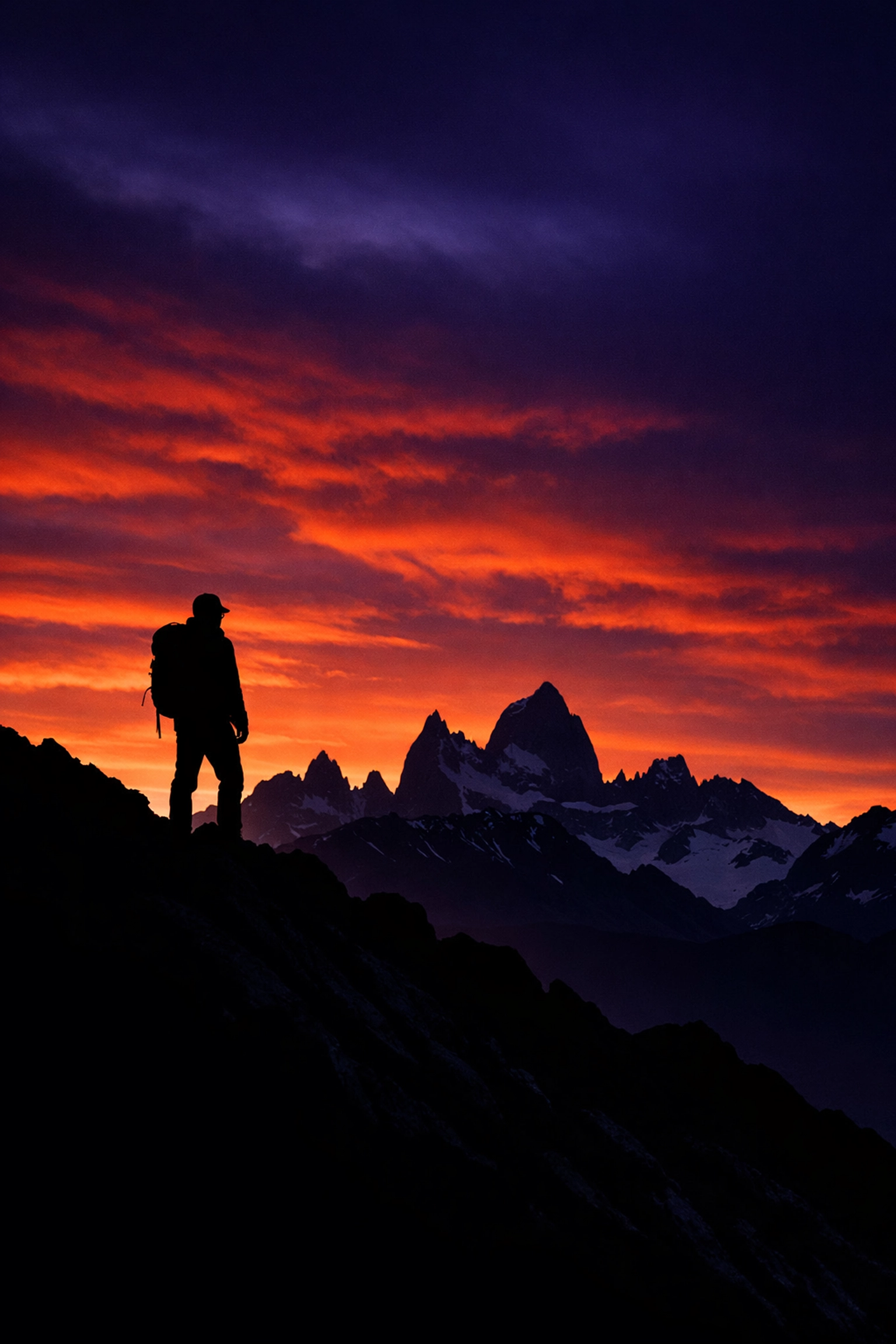 Silhouette of a traveler in the Argentine Andes at sunset, illustrating transformative travel and mental clarity.