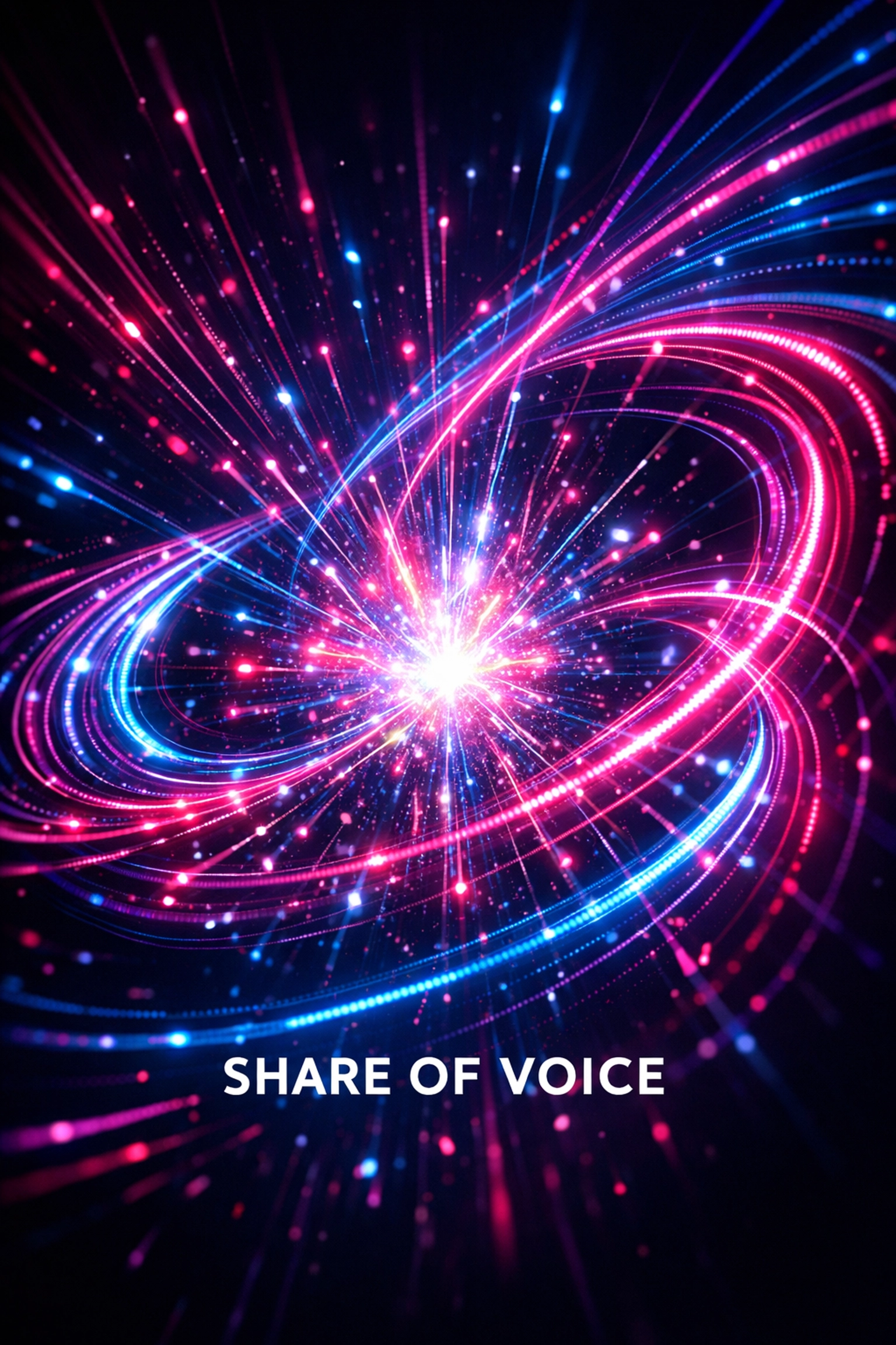 Abstract neon light trails symbolizing brand share of voice and data-driven AI citations