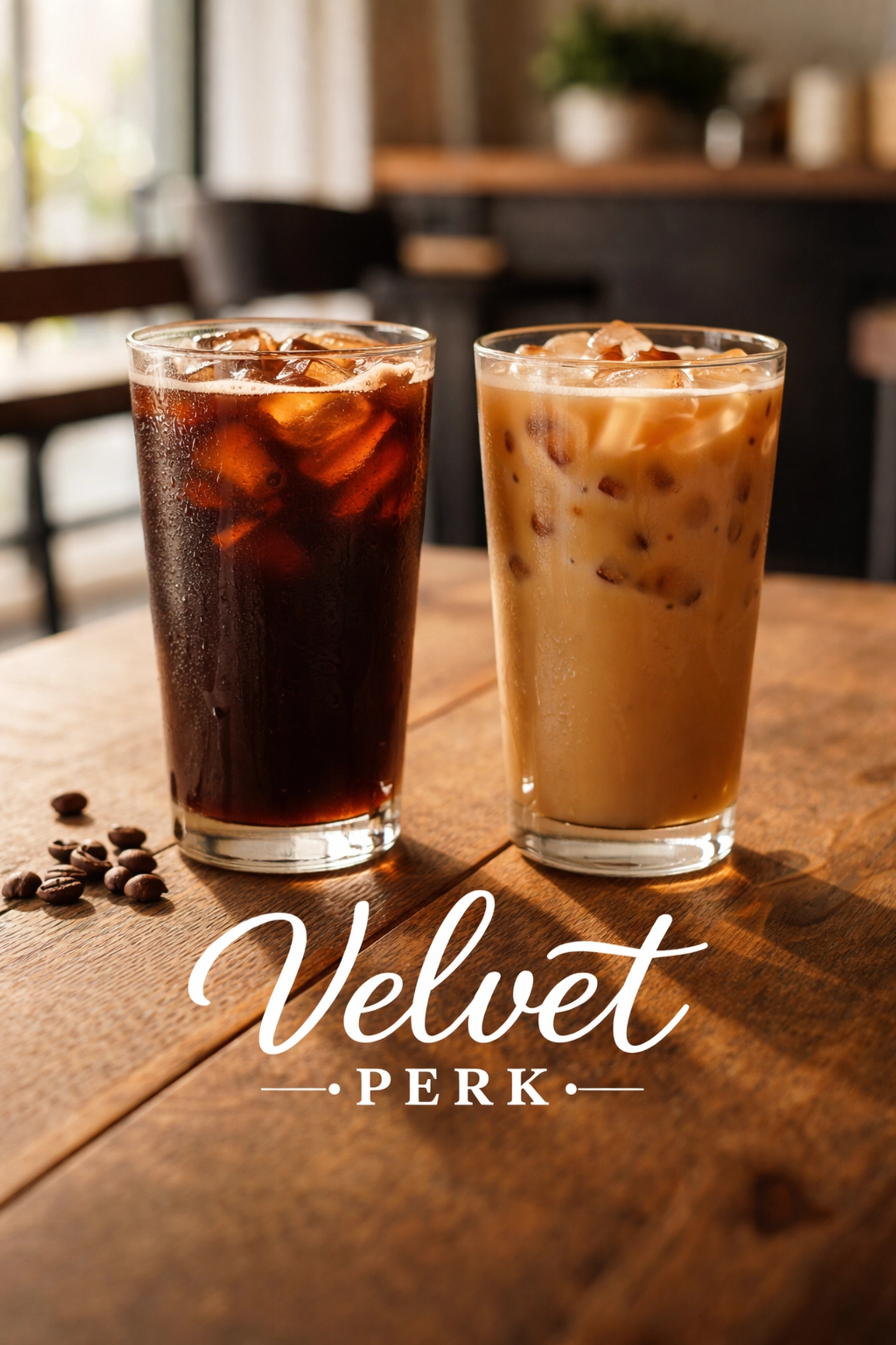 Cold Brew Vs Iced Coffee: What's the Real Difference? Side-by-side comparison of cold brew and iced coffee in glasses on a rustic table at Velvet Perk coffee shop