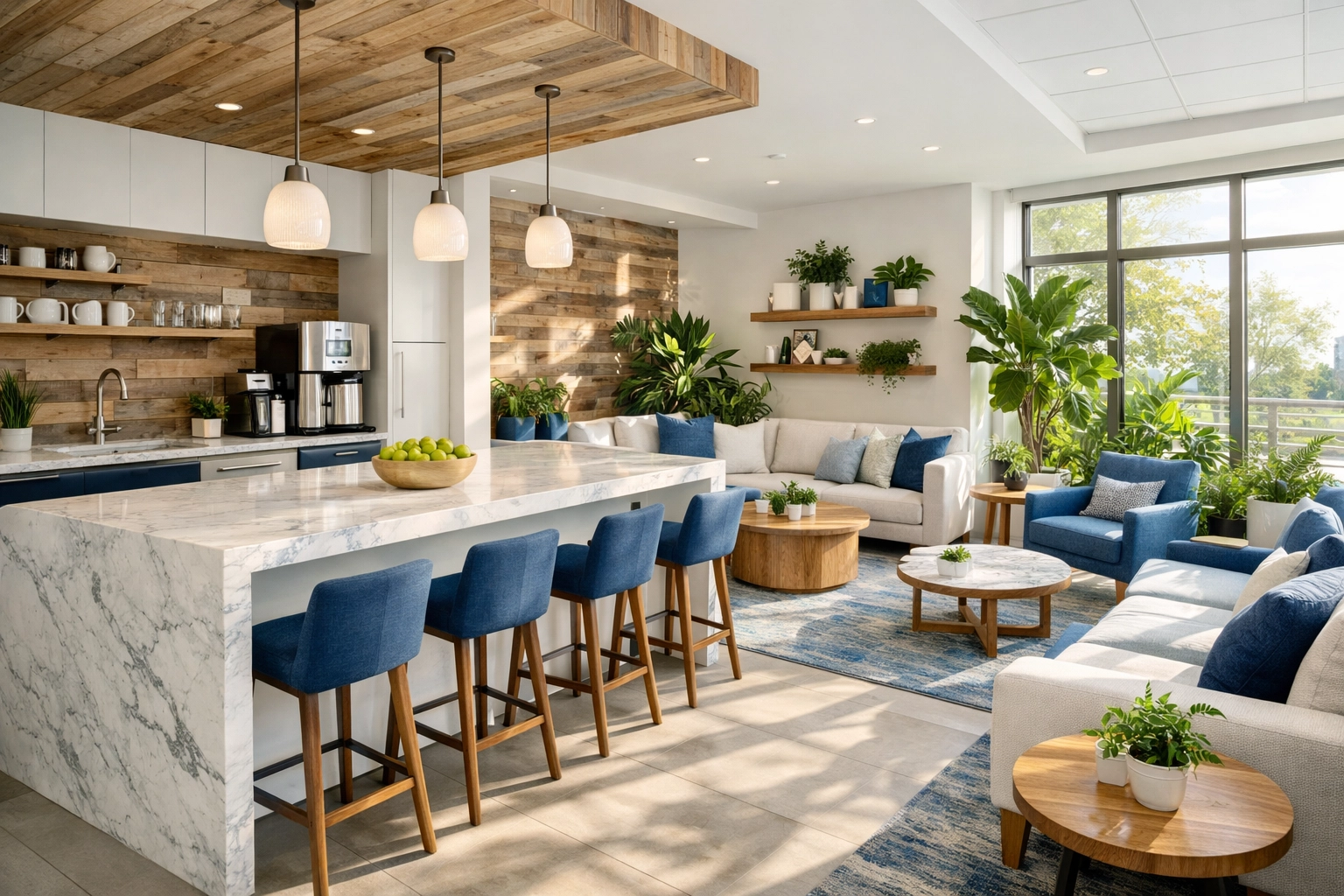 Eco-friendly commercial breakroom in Somerville featuring sustainable design and clean indoor air.