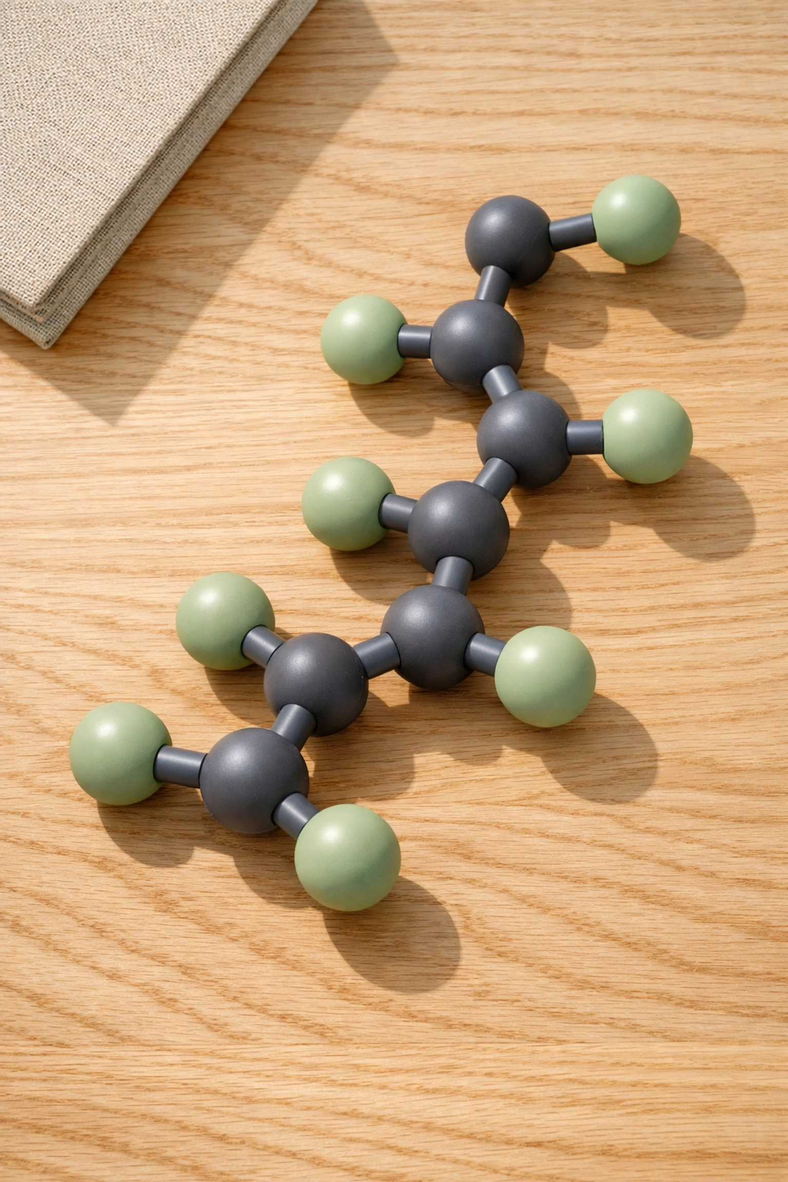 A Level Chemistry molecular model showing strong carbon-fluorine bonds in a PFAS forever chemical.