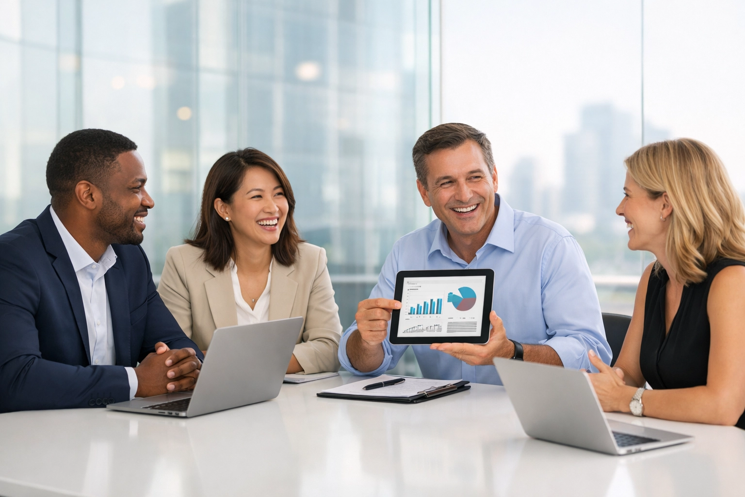 Business team and ServiceNow implementation partner reviewing platform ROI and license audit metrics.