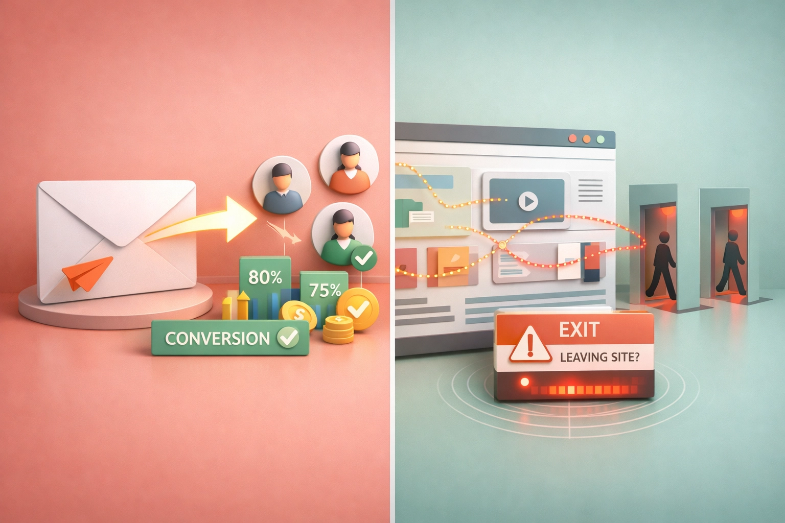 Split comparison of solo ad traffic and exit intent traffic for email list growth