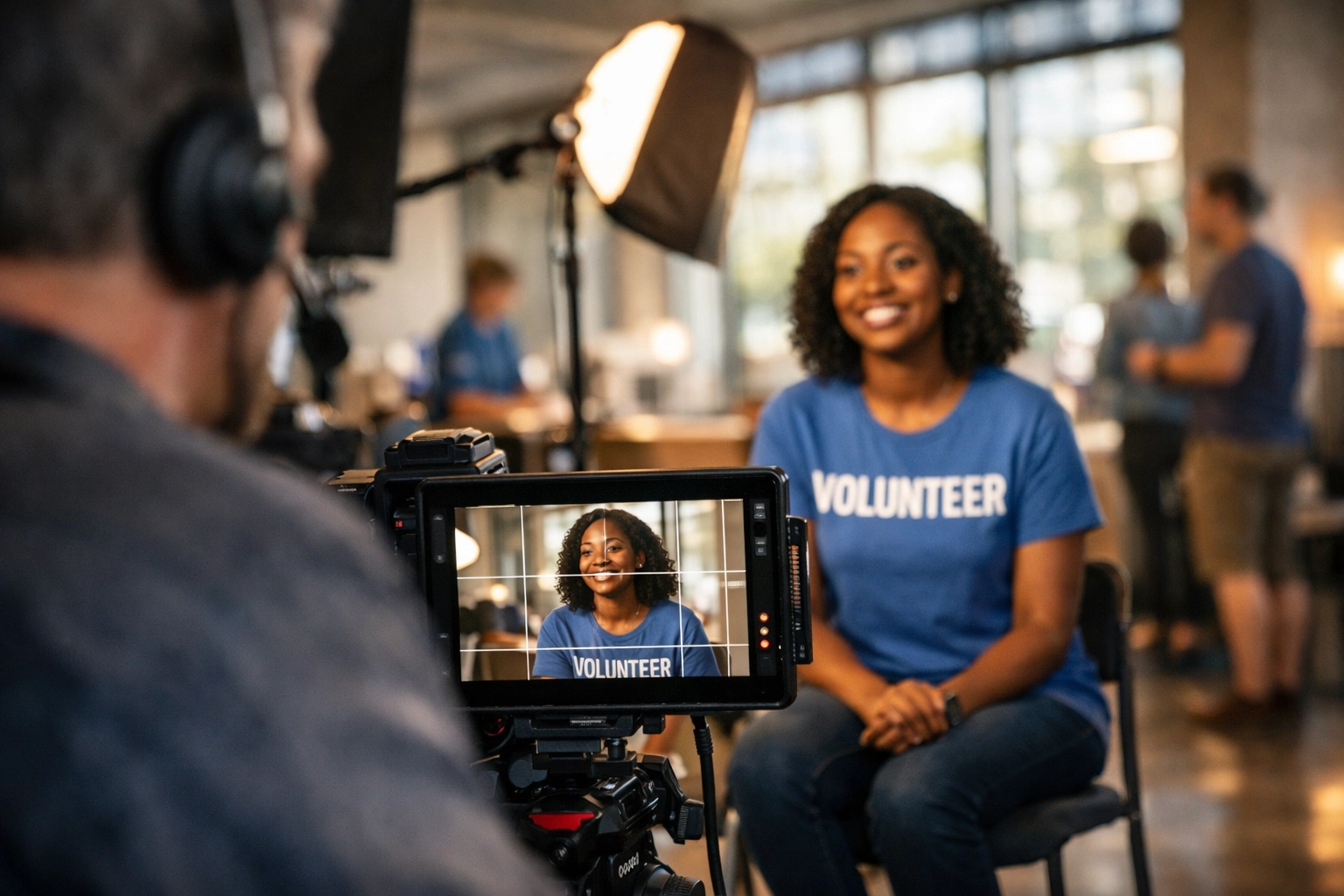 Behind-the-scenes video production shoot for nonprofit storytelling content