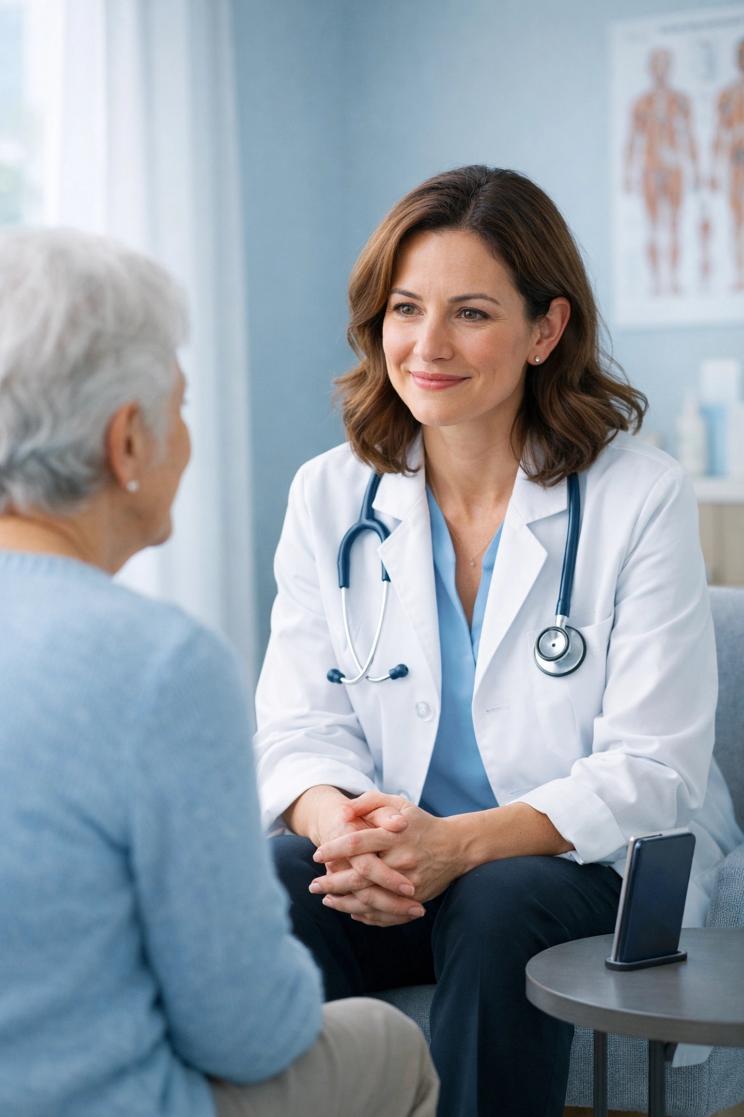 Physician focusing on patient while AI clinical documentation software captures notes via an AI SOAP note generator.