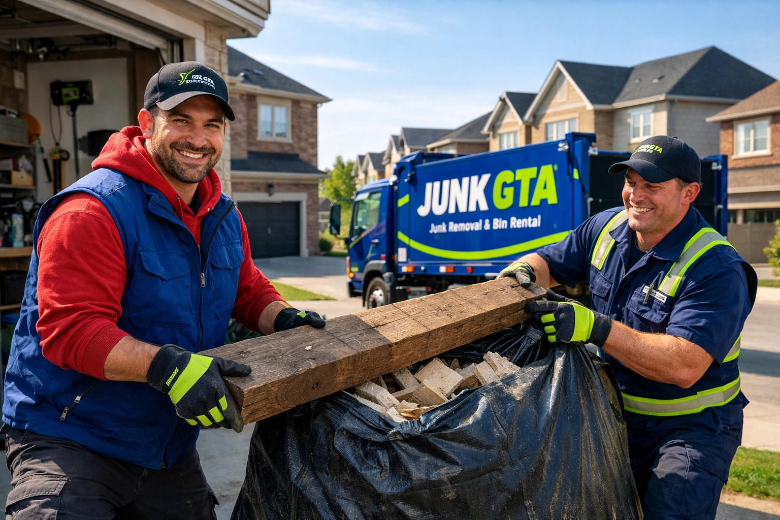 Efficient Garage Cleanout Services in East Gwillimbury: Reclaim Your Space Professional junk removal East Gwillimbury team clearing construction debris from a residential garage.