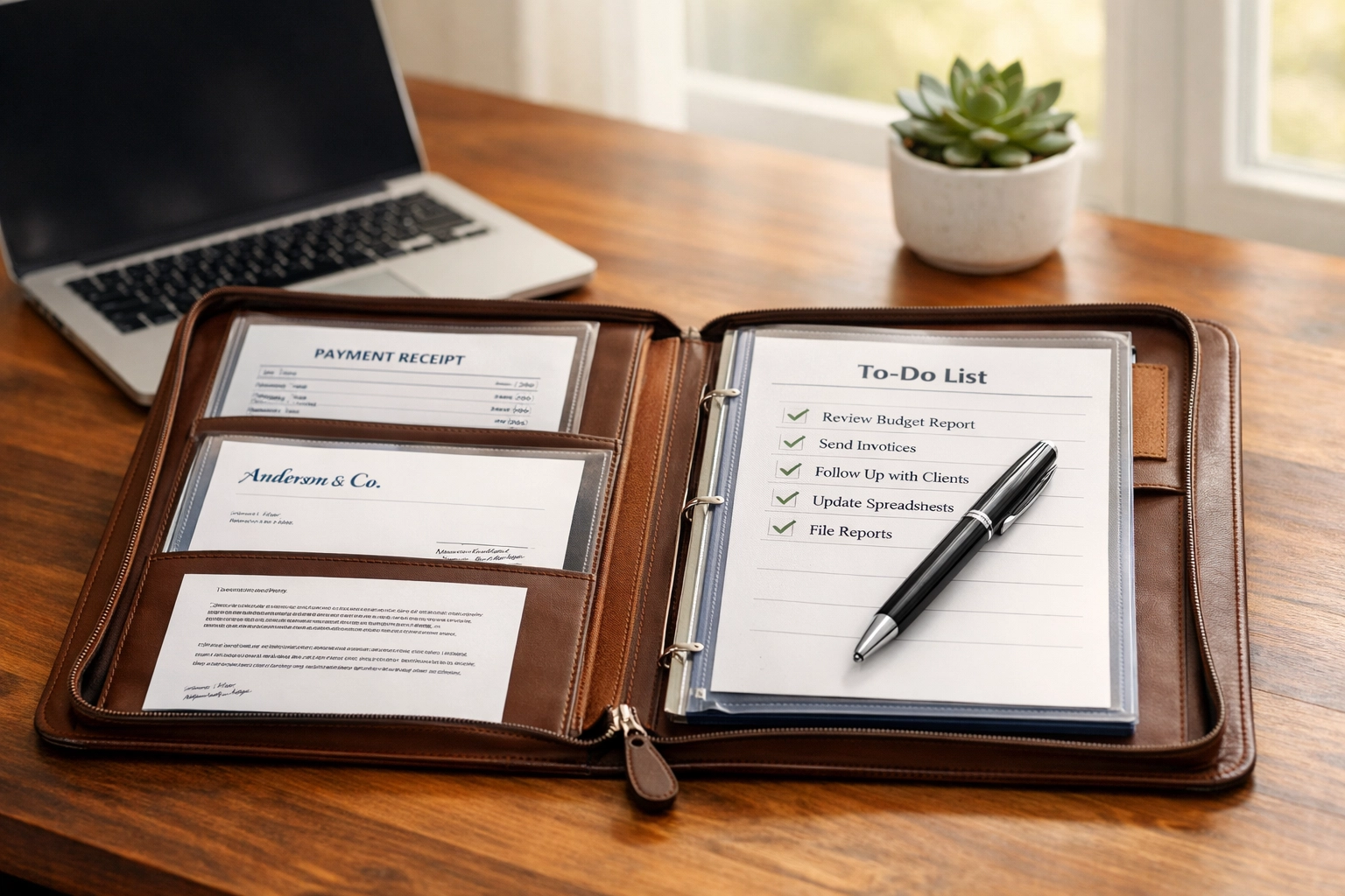 Organized mortgage documentation portfolio with payment receipts and collection letters