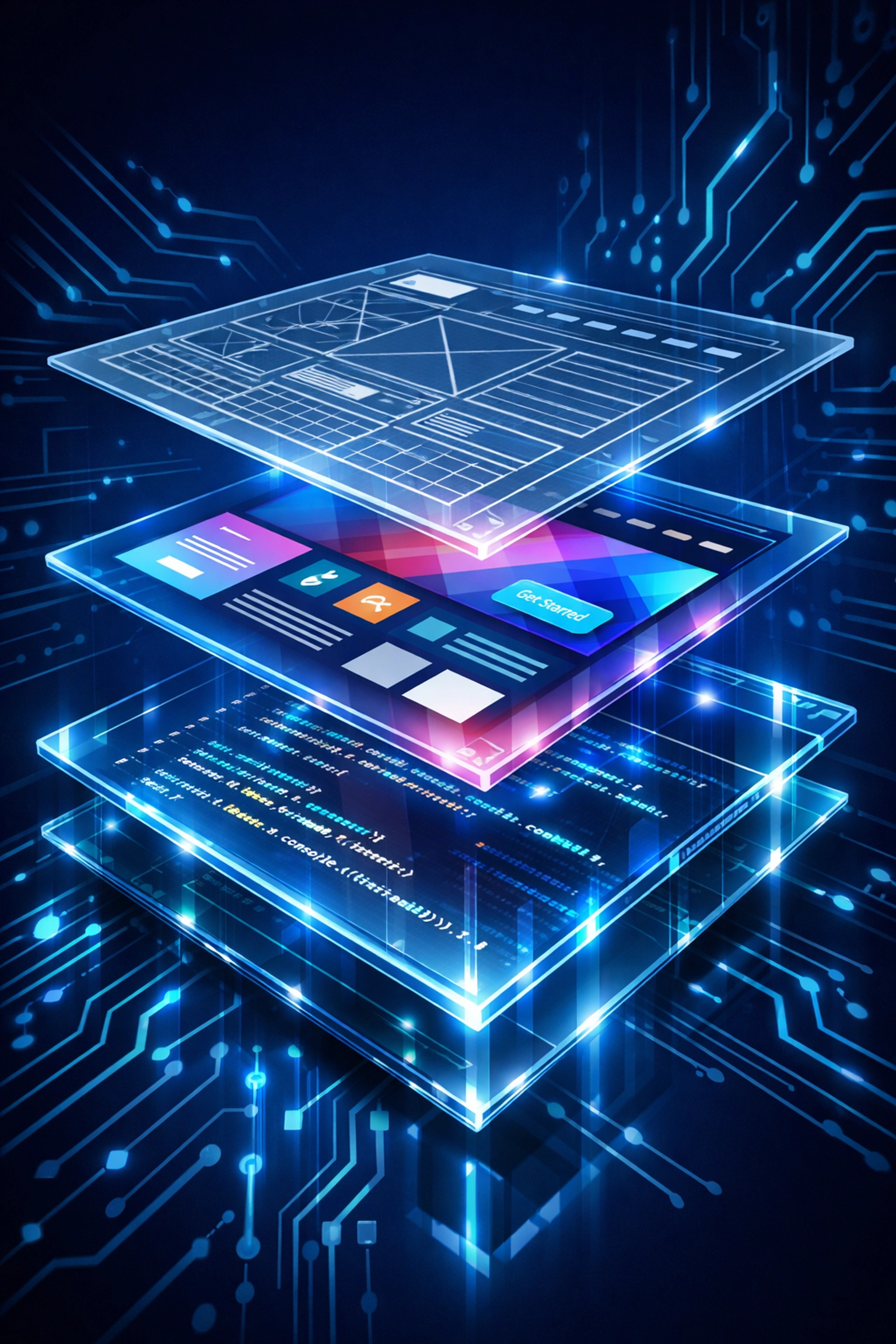 A detailed visual representation of professional website design and layered code architecture.
