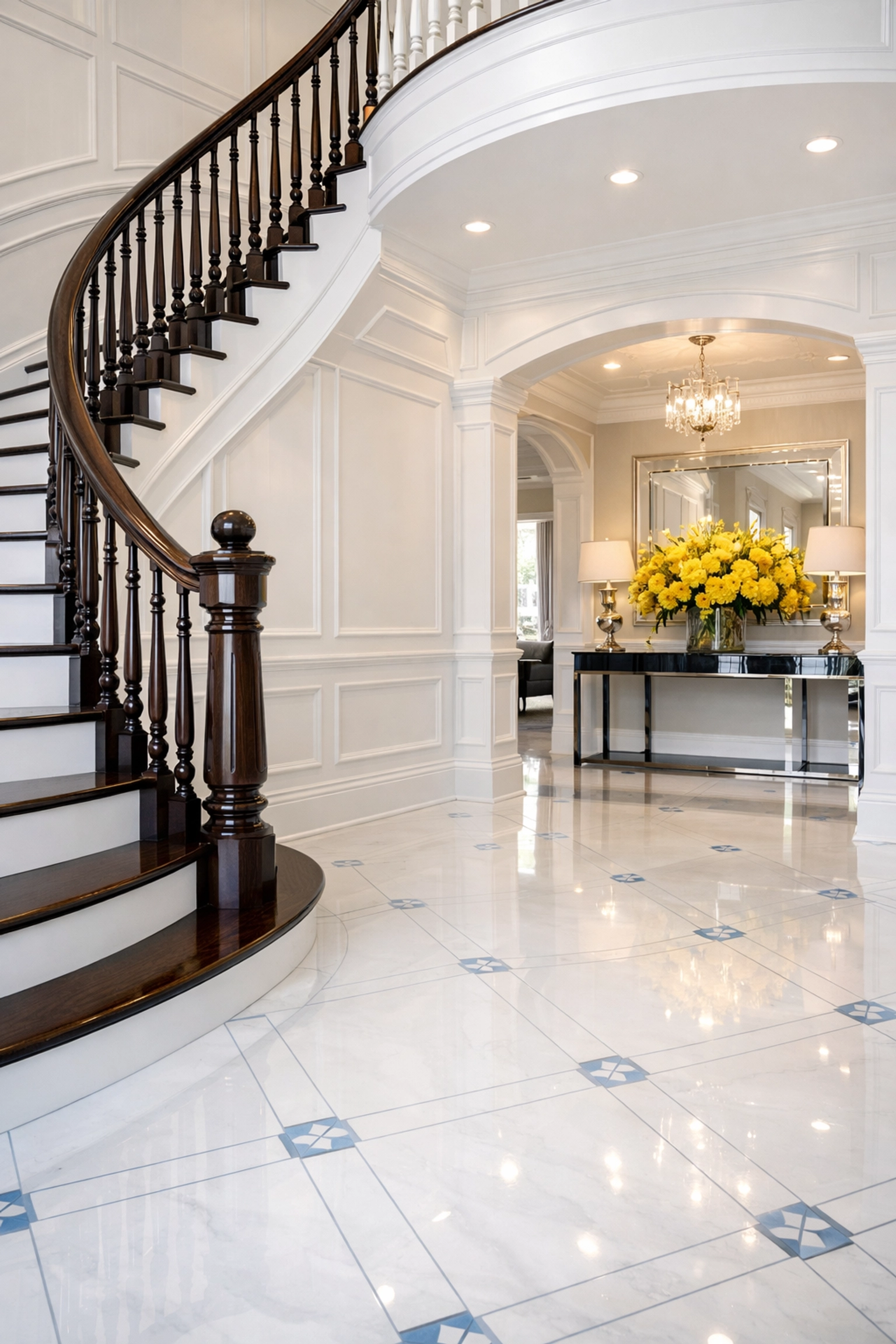 Meticulously clean luxury entryway in Lincoln demonstrating high-end professional residential cleaning standards.
