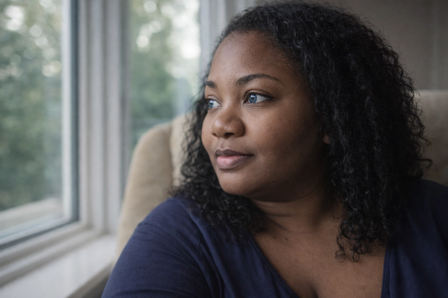 Maria taking a gentle pause by the window, letting her nervous system settle before creating