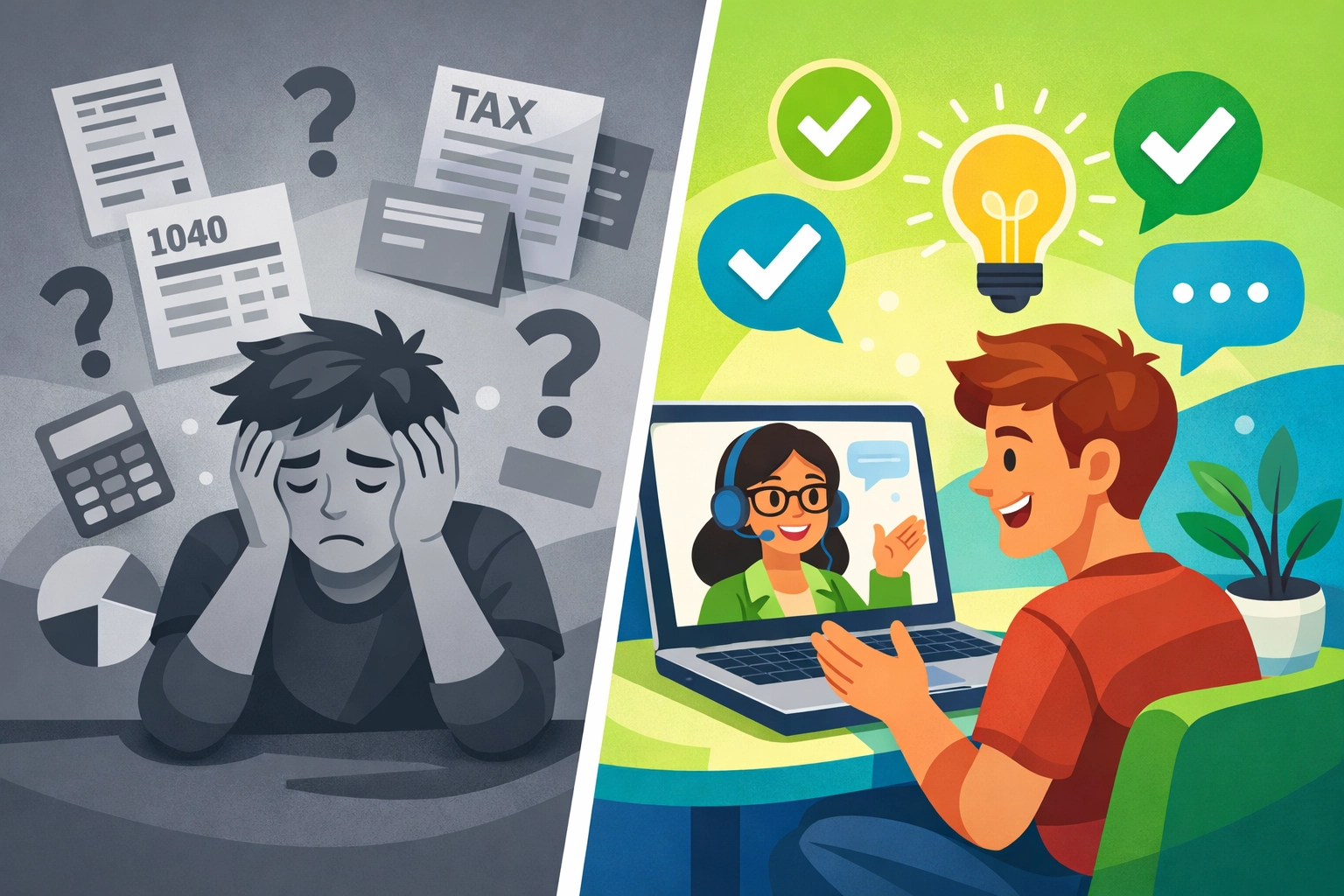 Tax professional providing accessible support versus DIY software confusion