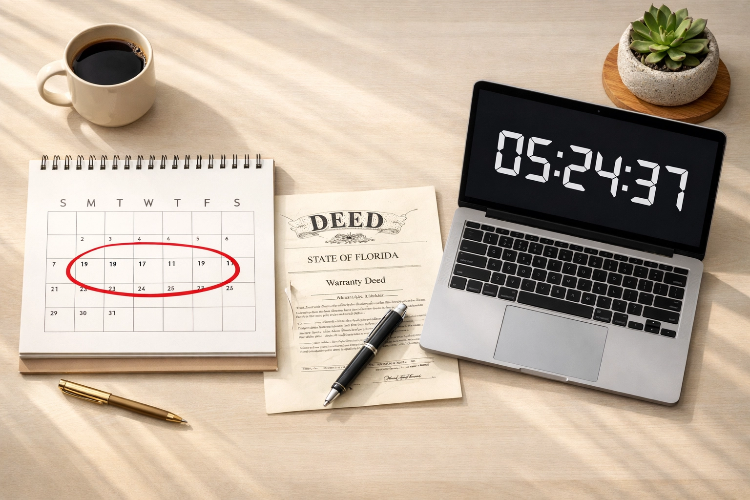 Calendar showing 7-day timeline for fast Florida land cash sale closing