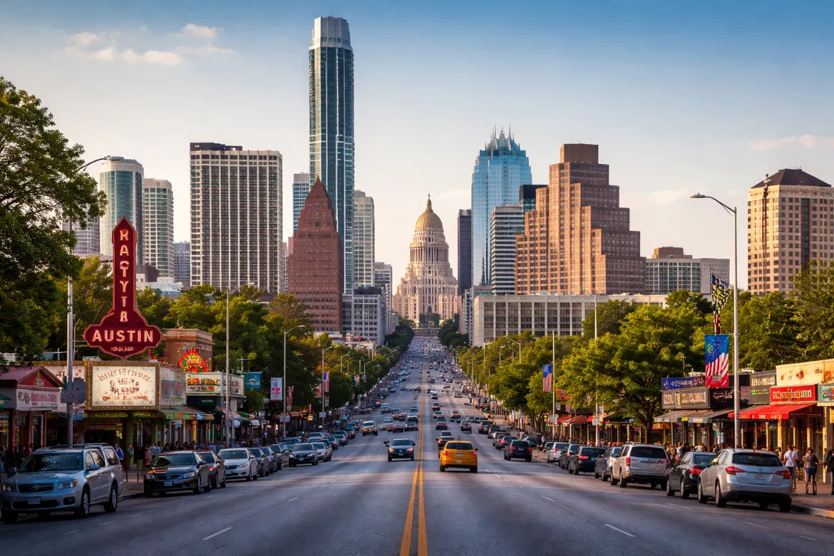 Austin skyline showcasing clean windows on high-rise buildings and storefronts