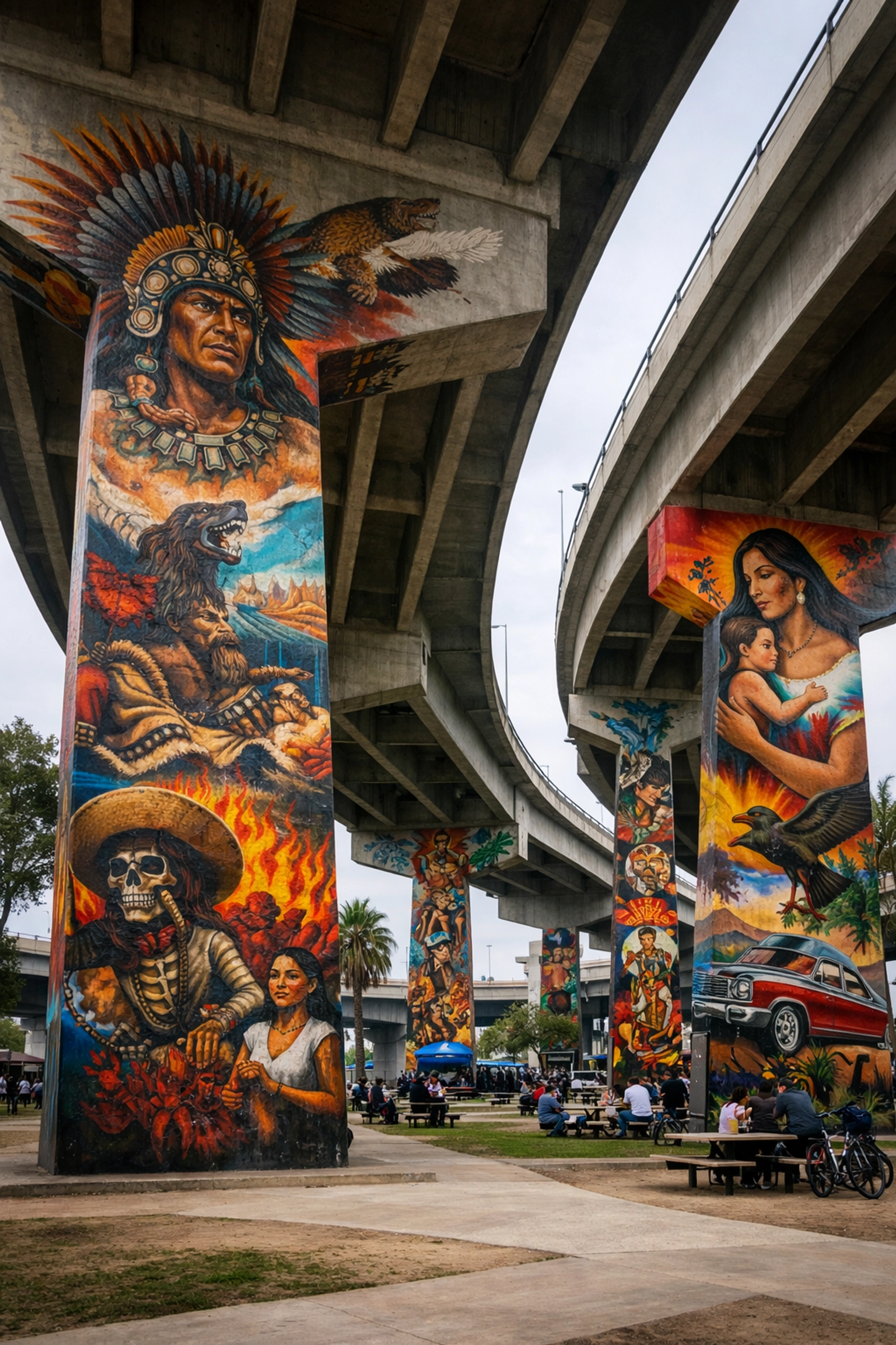 Vibrant murals at Chicano Park in Barrio Logan, one of the best urban San Diego photo spots for colorful backdrops.