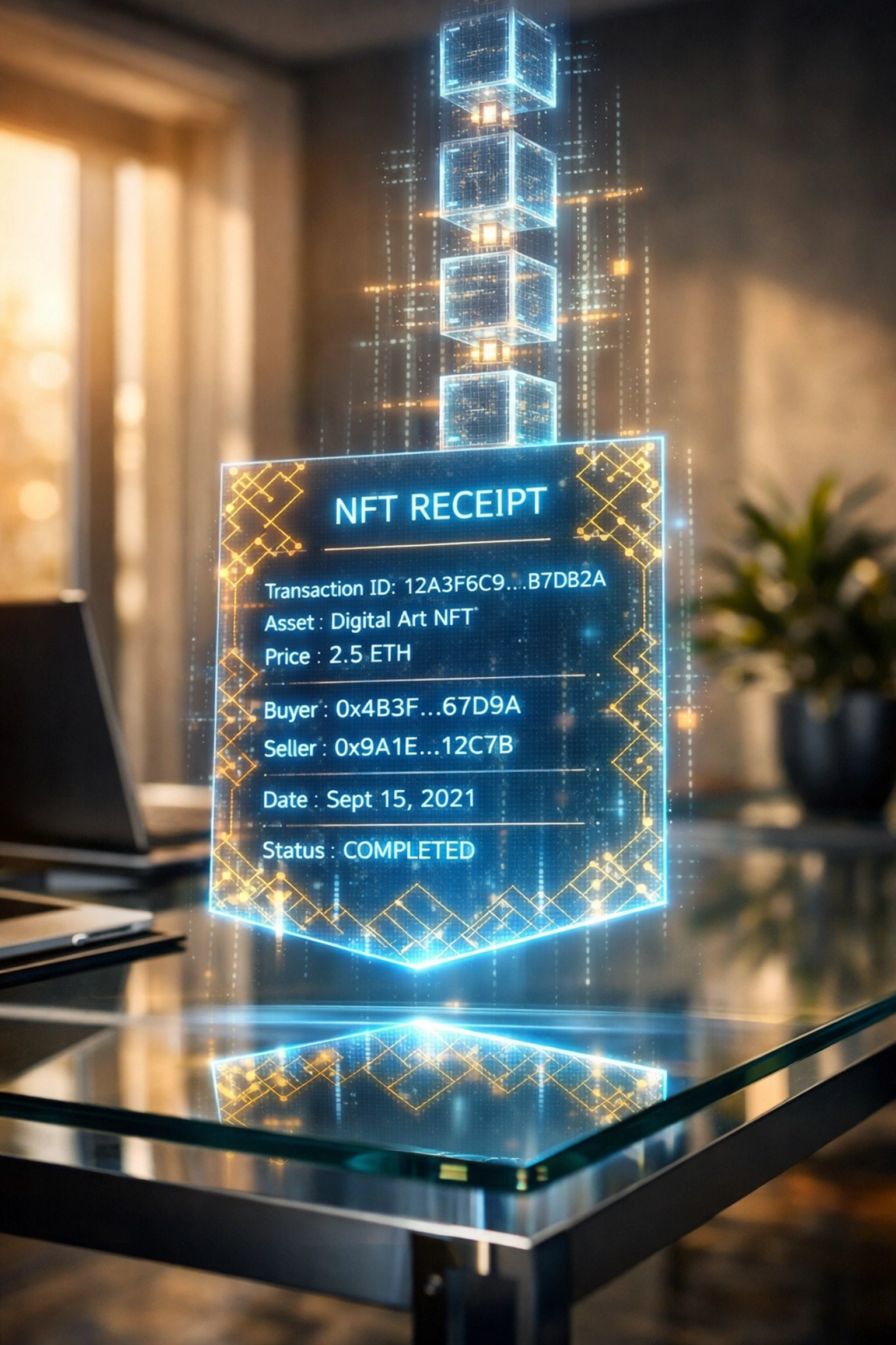 NFT receipt with immutable audit trail for blockchain transaction verification
