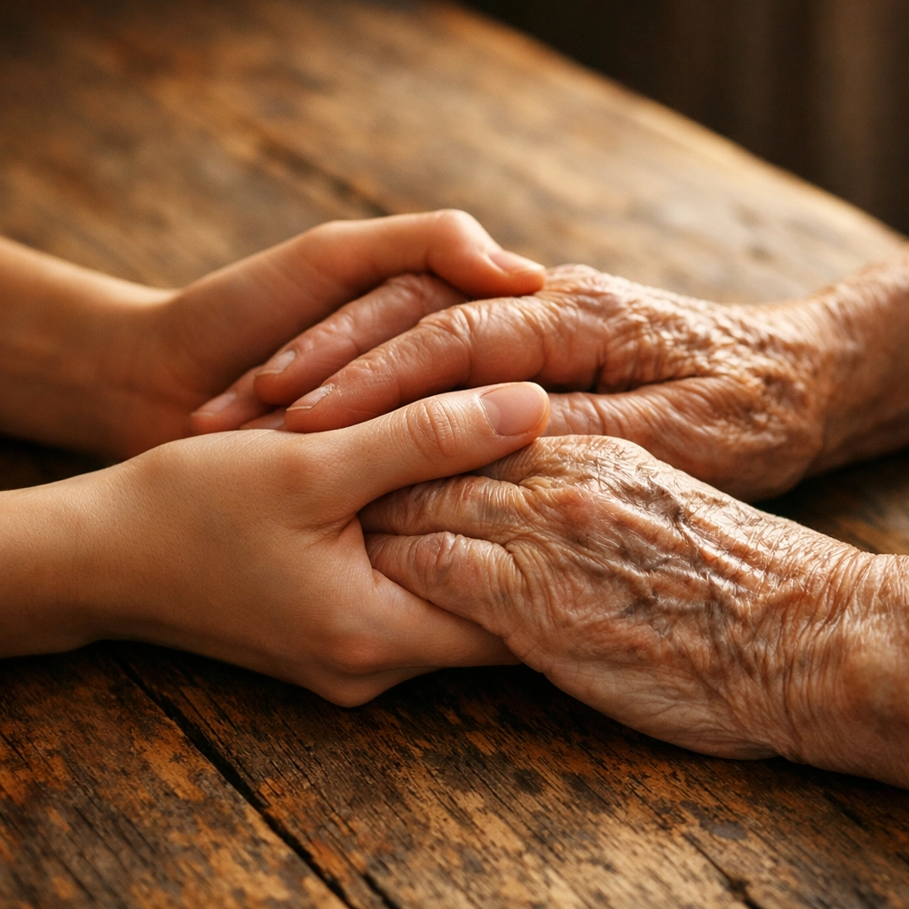 Close-up of hands clasped in support during a community-driven prayer session at a church near me.
