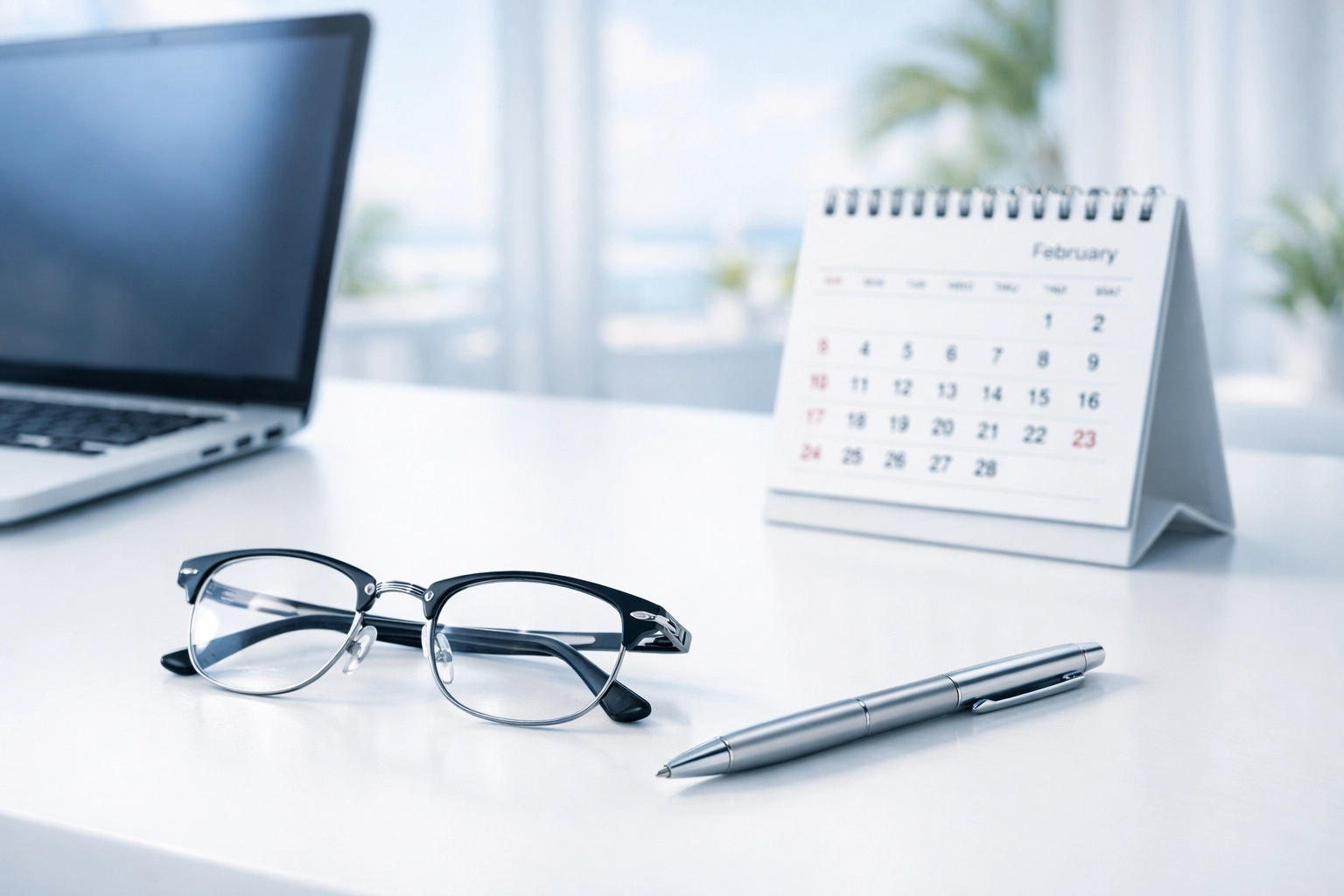 Sleek office desk with a calendar highlighting tax filing deadlines for Florida residents.