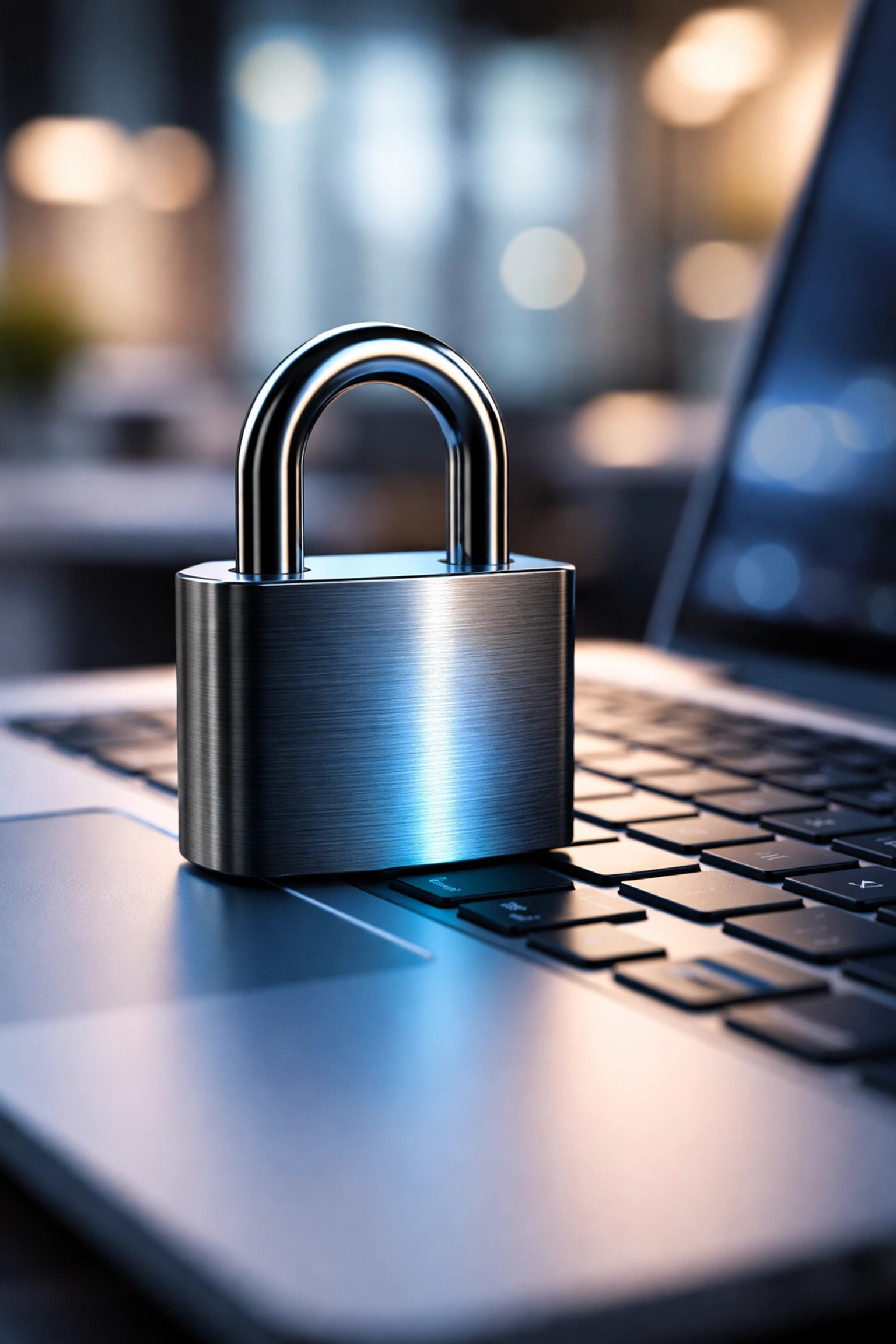 Secure padlock on laptop representing protected financial data during accountant transfer