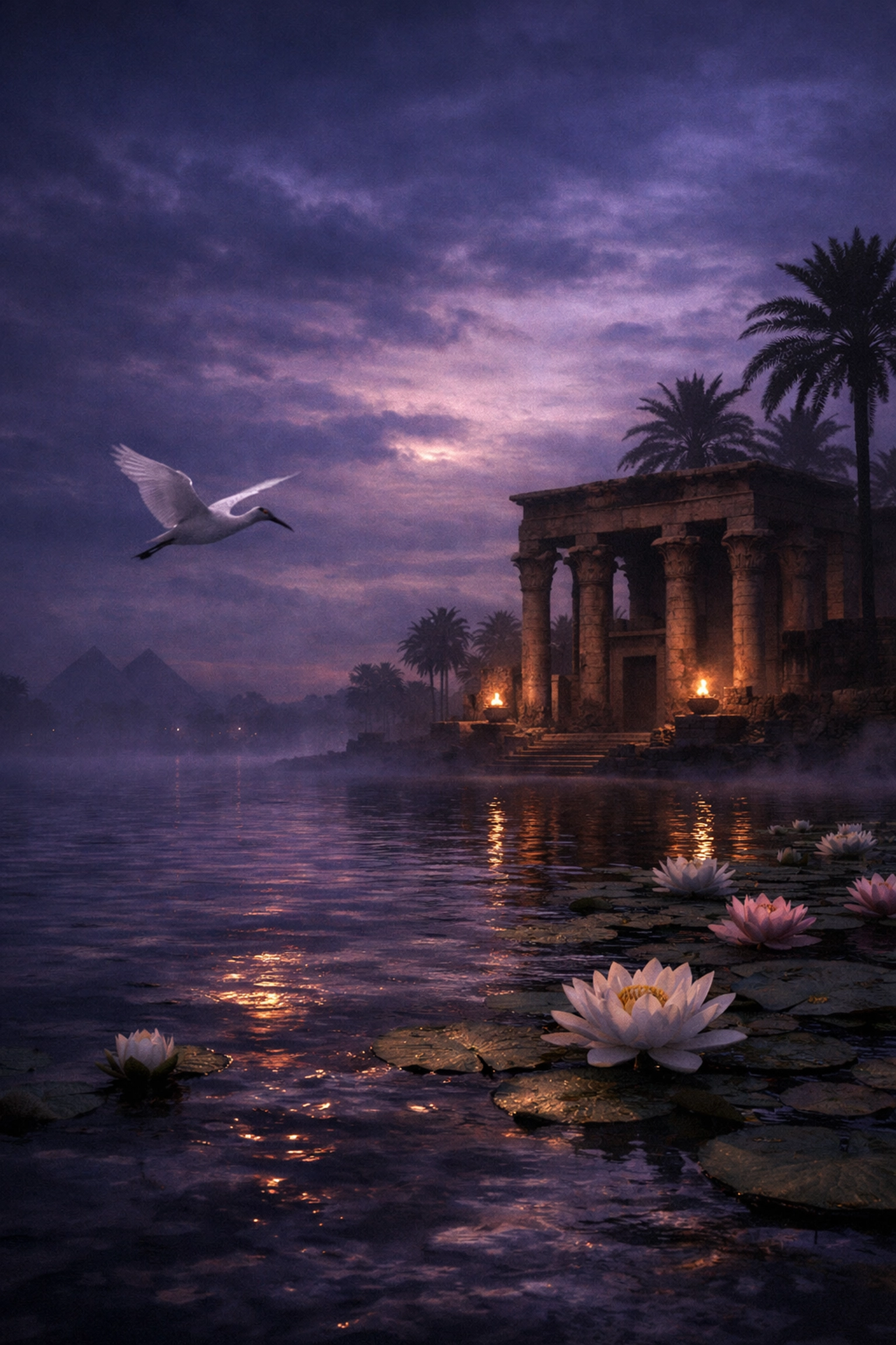 Nile River at twilight where Antinous drowned, inspiring Hadrian's grief
