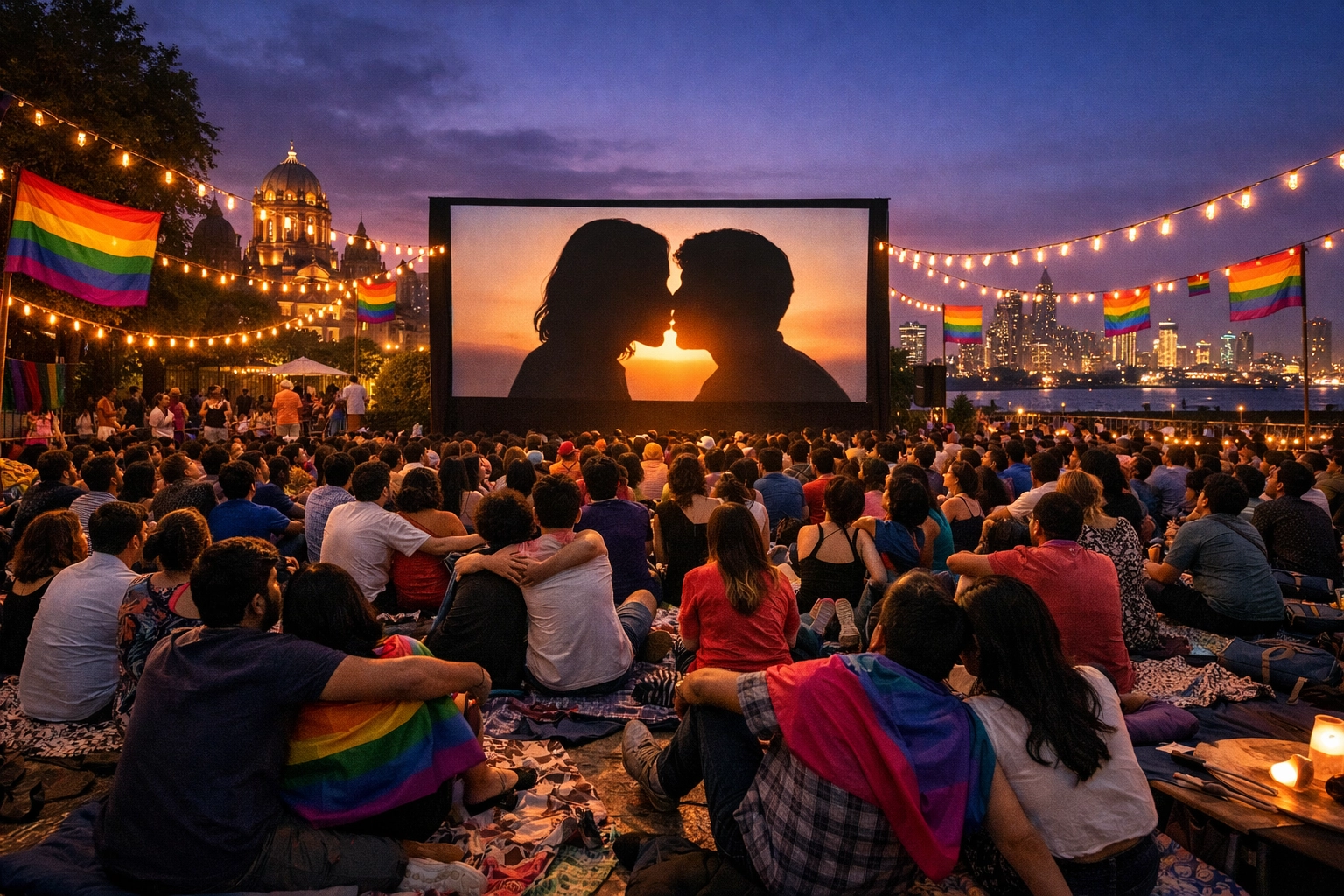Outdoor LGBTQ+ film screening at KASHISH Mumbai with diverse queer community