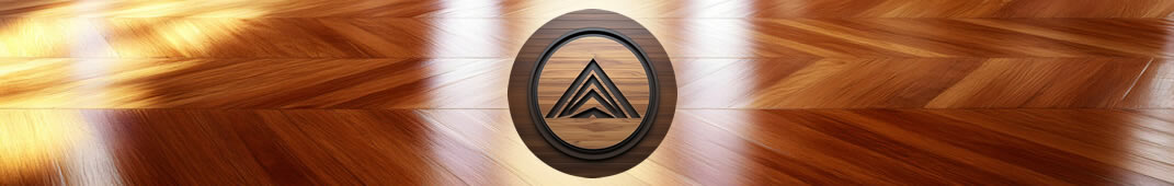 High-end hardwood flooring in a herringbone pattern with Rovin's Flooring emblem