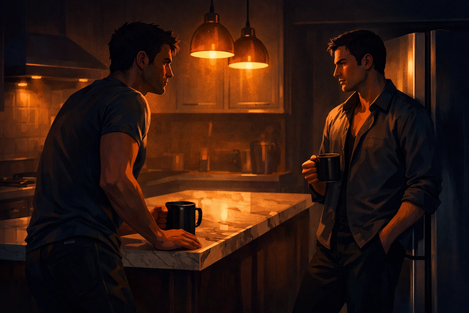 Secret desire between employer and live-in help in late-night kitchen scene