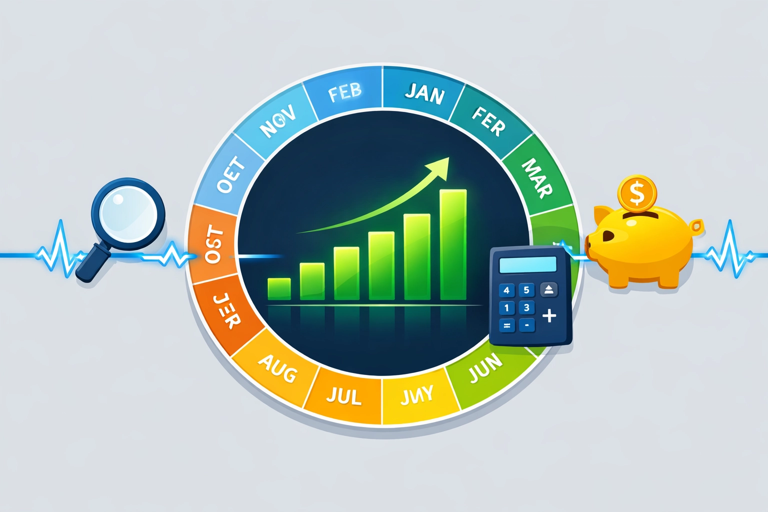 Illustration of year-round financial tracking and profitability trends to maximize tax refunds.