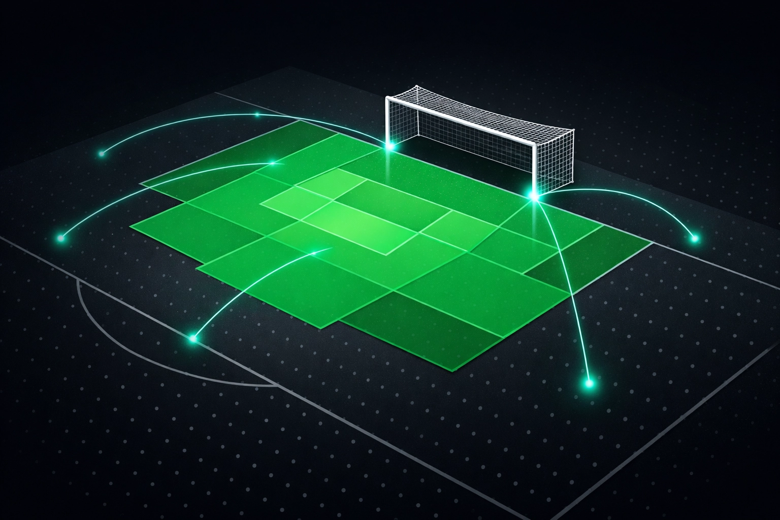 Tactical football pitch visualization showing xG zones and shot quality analysis for professional bettors.
