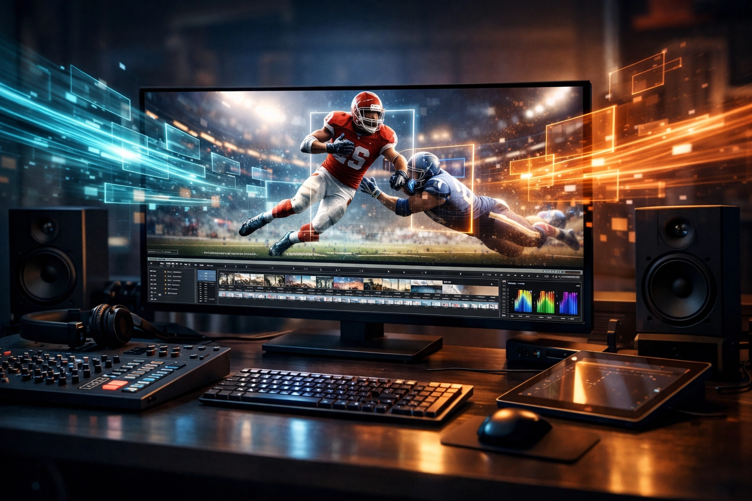 Professional media asset management system using AI to analyze sports video and generate metadata.