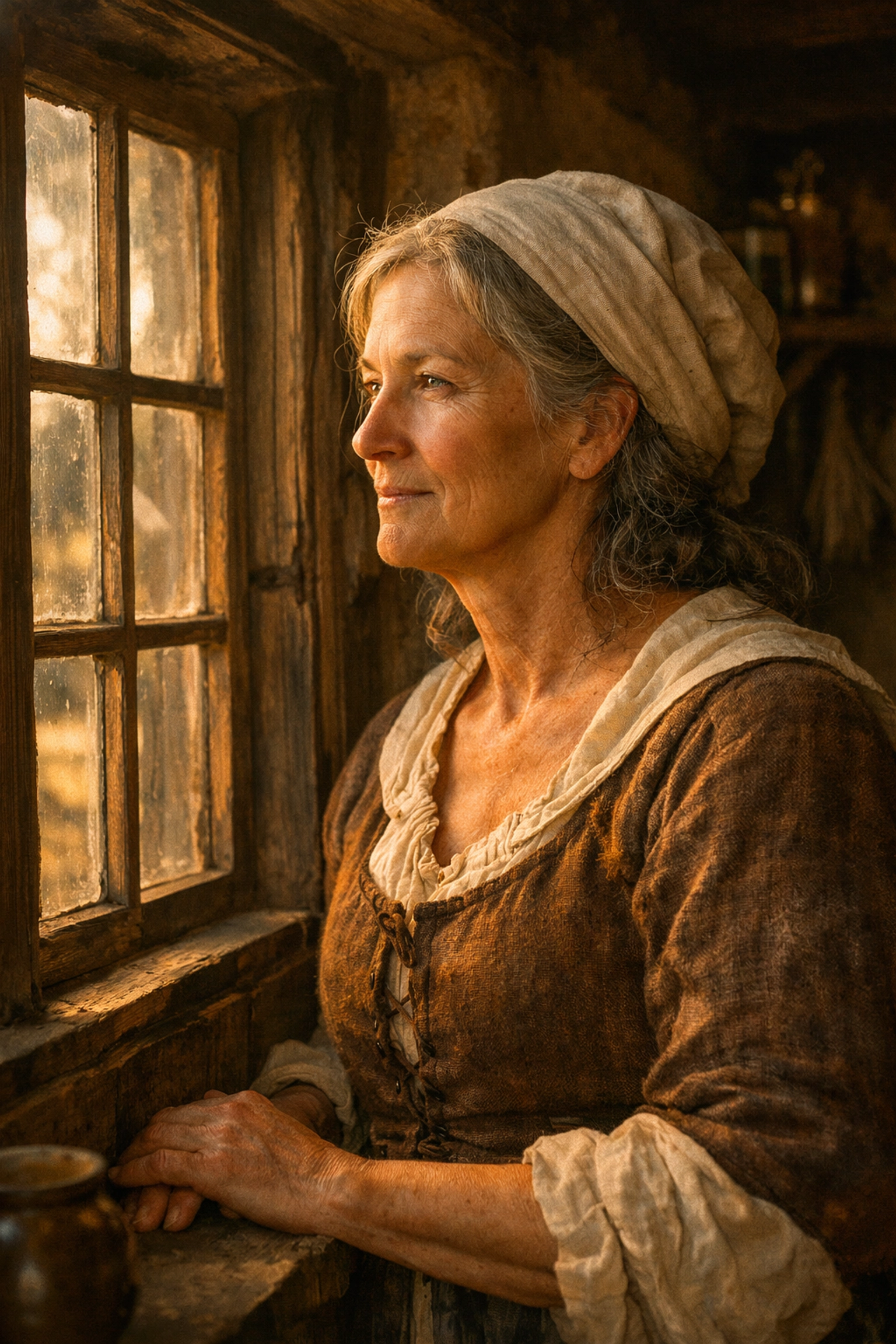 Historical portrait of a resilient woman reflecting on the strength found during the transition of menopause.