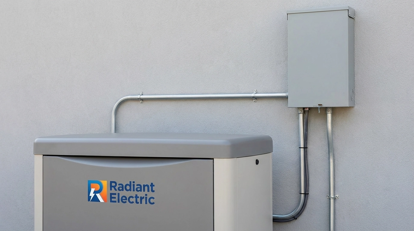 Modern whole house generator installed beside an Atlanta home, ensuring winter power and safety