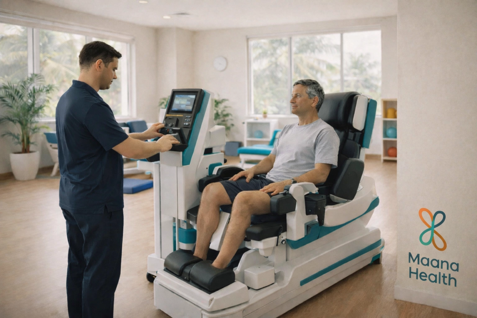 Modern physiotherapy clinic Kochi rehab room with advanced equipment for pelvic floor and spinal wellness.