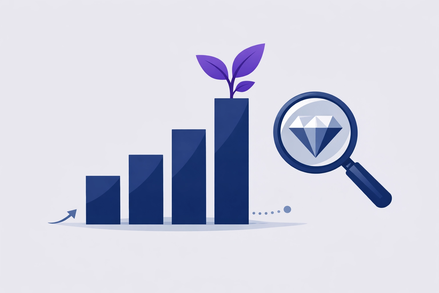 Bar chart with a growing plant representing sustainable business growth and high-value profit.
